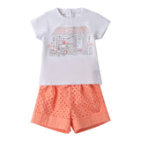 Sarabanda Completo 2 Pezzi T-Shirt-Short  per Neonata 0B351 BIANCO/SALMONE SARABANDA 