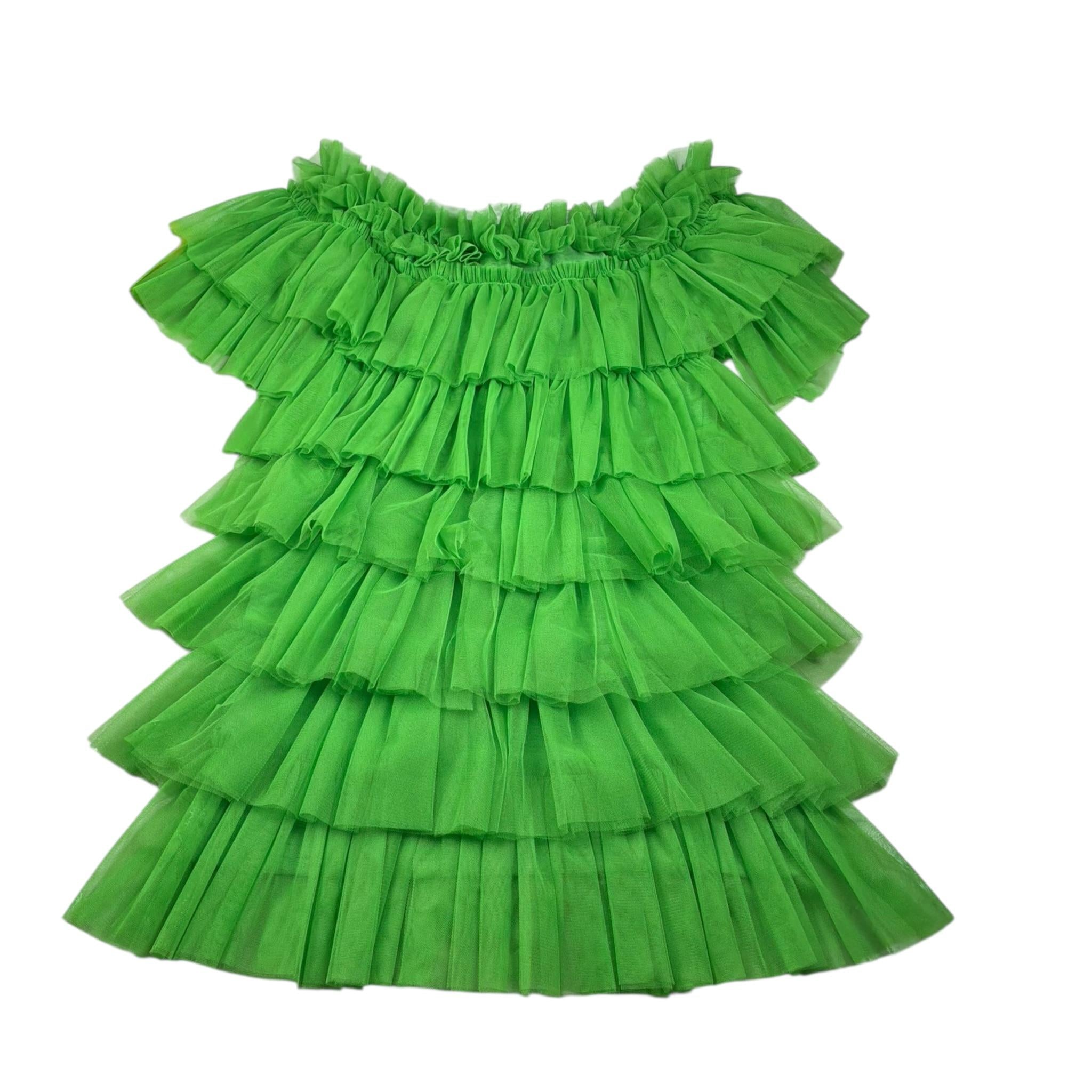 Y-Clu Abito Tinta Unita con Balze per Bambina Y19170 VERDE Y-CLU 