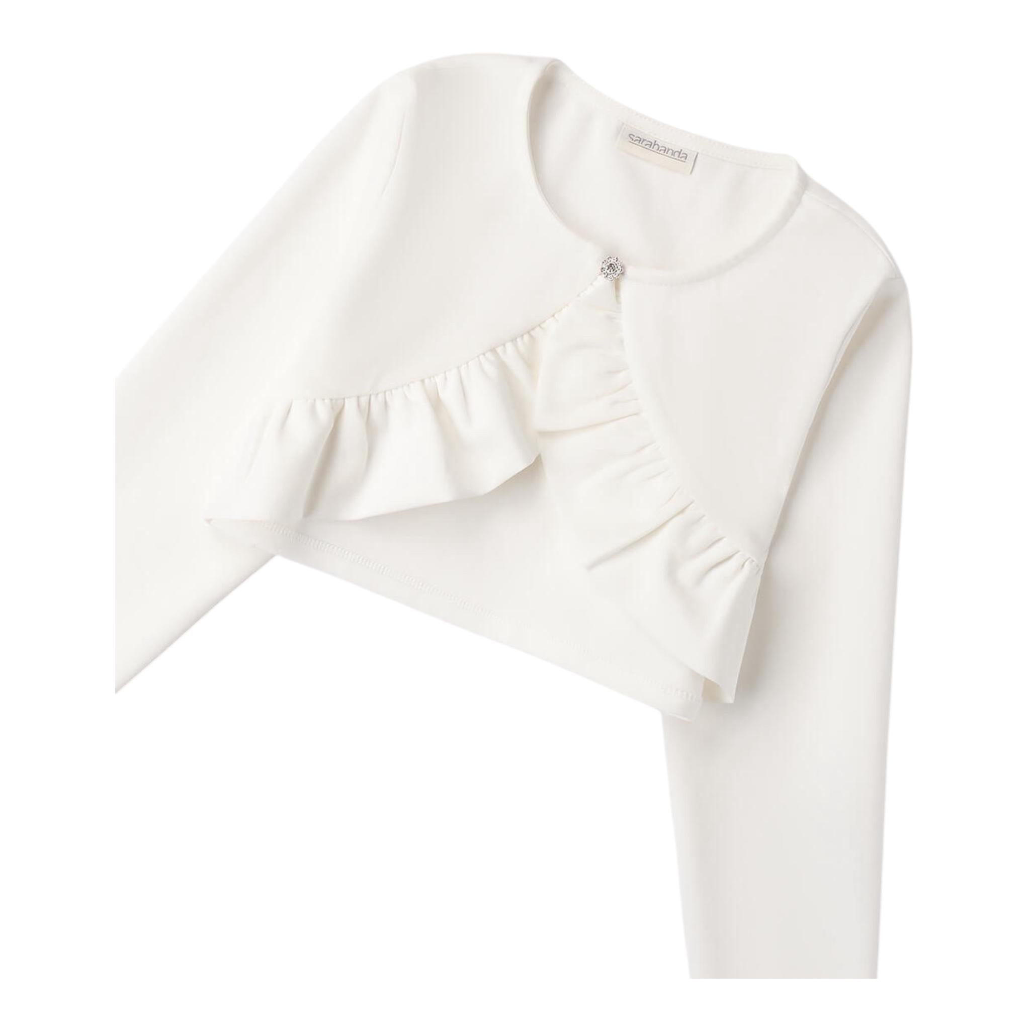 Sarabanda Coprispalle Tinta Unita con Bottone Brillantini per Neonata 0B455N BIANCO SARABANDA 