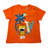 Losan T-Shirt Girocollo Tinta Unita con Stampe In Contrasto Arancione per Neonato
