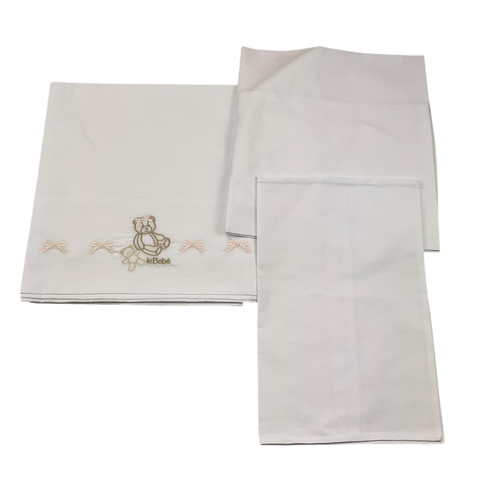 LE BEBE' set 3 pezzi lenzuola tinta unita cn ricami Bianco per Neonata LBG5951 BIANCO LE BEBE' 