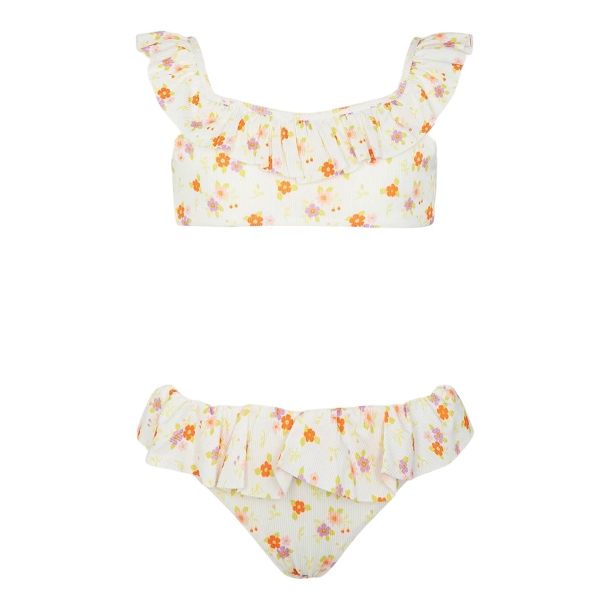 Mefui Costume 2 Pezzi Fascia-Slip Tinta Unita con Fantasia per Bambina MJ250201X08 PANNA MEFUI 