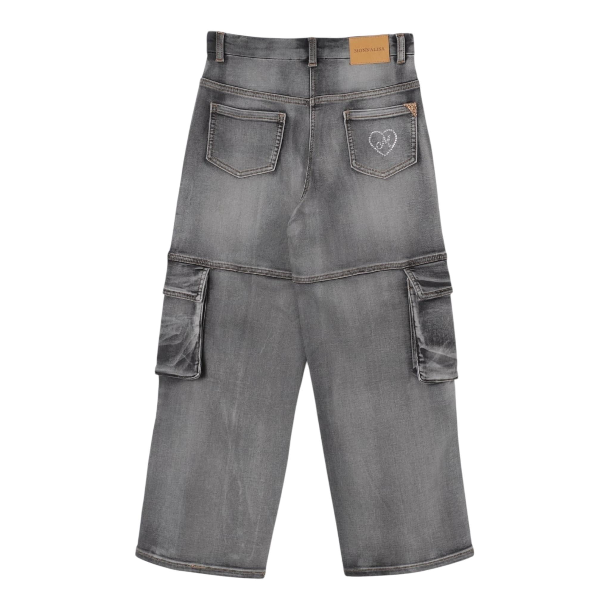 Monnalisa Jeans Tinta Unita Modello Palazzo con Tasconi per Bambina 19D406 GRIGIO MONNALISA 