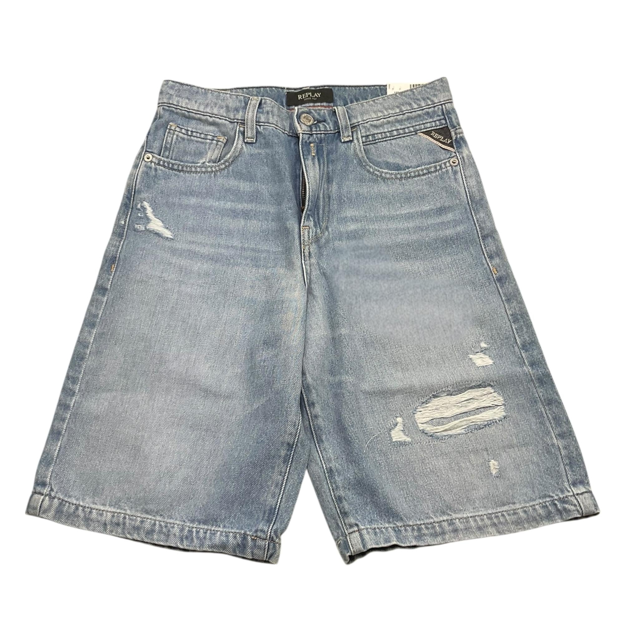 Replay Bermuda In Denim Tinta Unita con Strappi per Bambino SB9545 AZZURRO REPLAY 