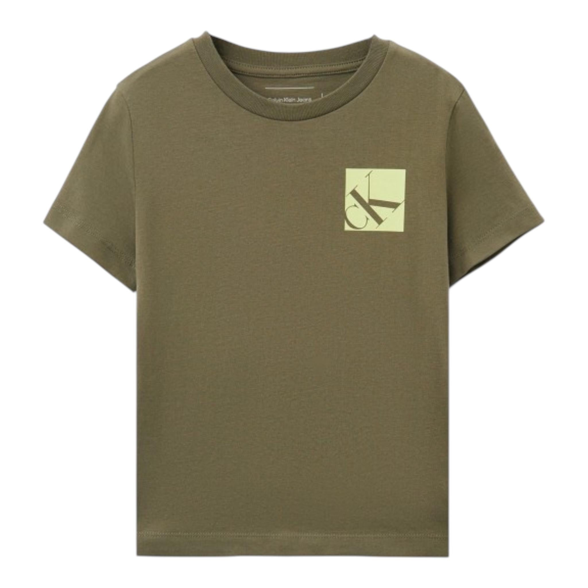 Calvin Klein T-Shirt Girocollo Tinta Unita con Stampa per Bambino IBO2351T VERDE CALVIN KLEIN 