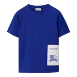 Burberry T-Shirt Girocollo Tinta Unita Con Stampa Logo Blu Per Bambino