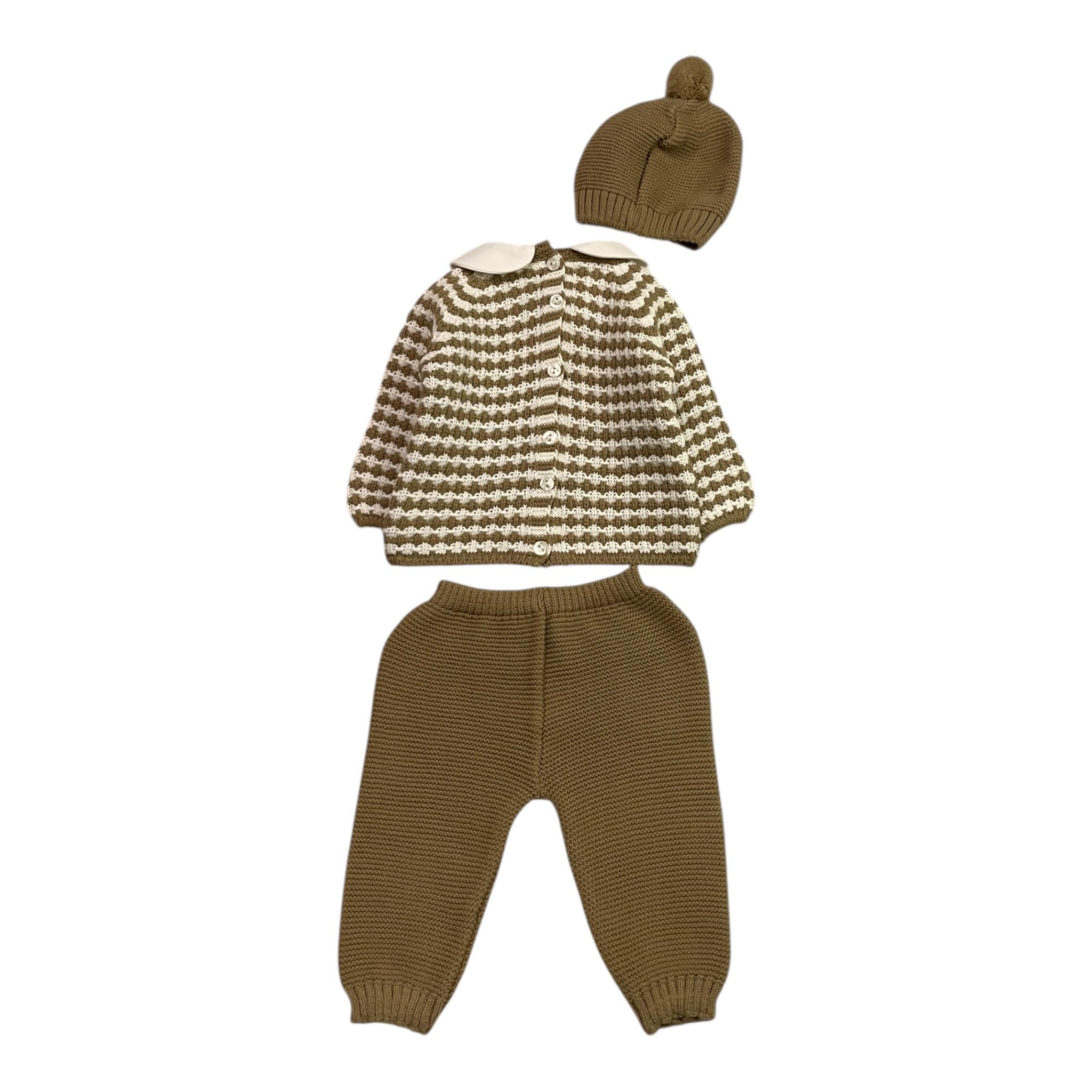 JULIANA completo 3pz maglia-pantalone-cappello bicolore Bianco/beige per Neonata 24559 BIANCO/BEIGE JULIANA 