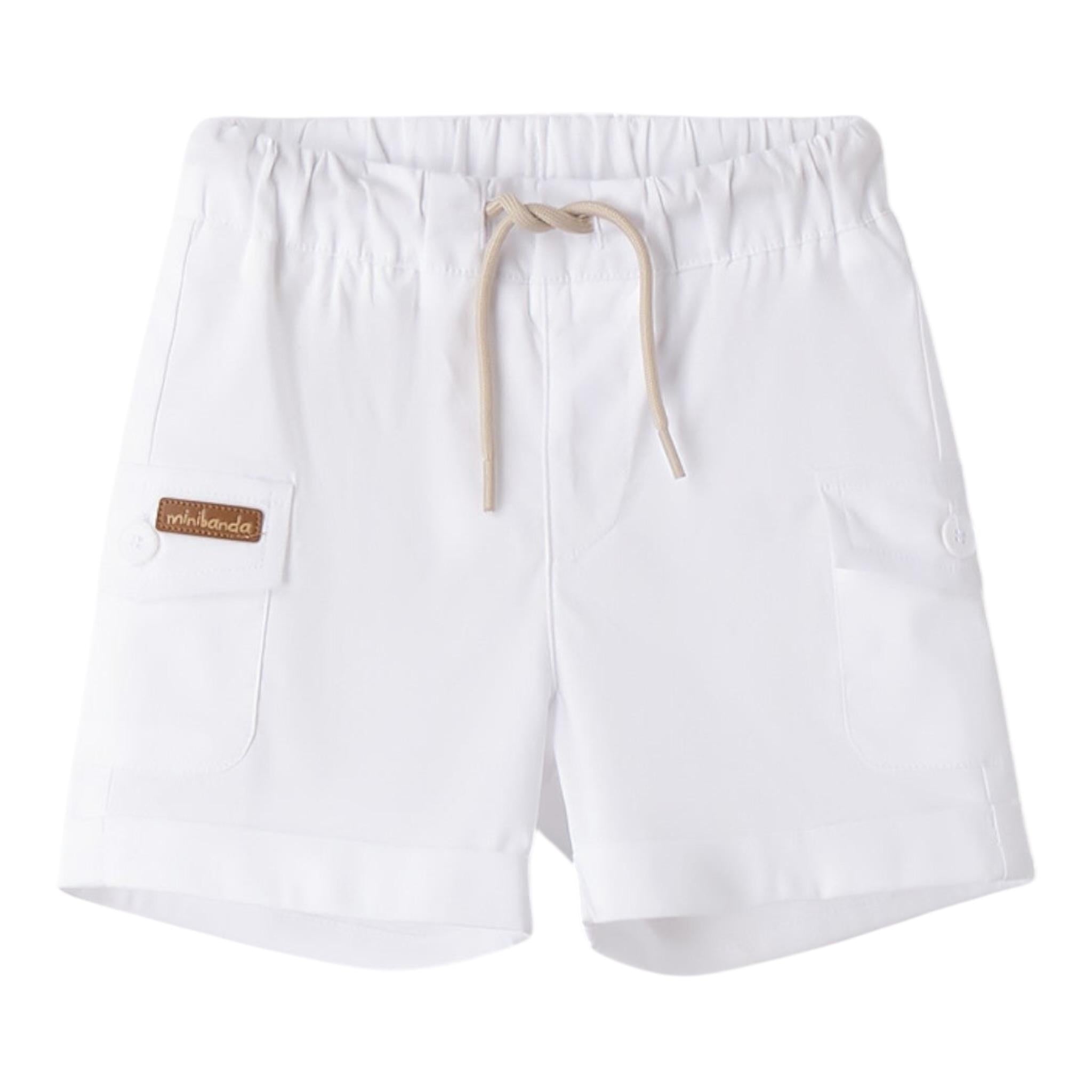 Mini Banda Bermuda tinta unita con Elastico In Vita Bianco per Neonato 3B629 BIANCO MINI BANDA 