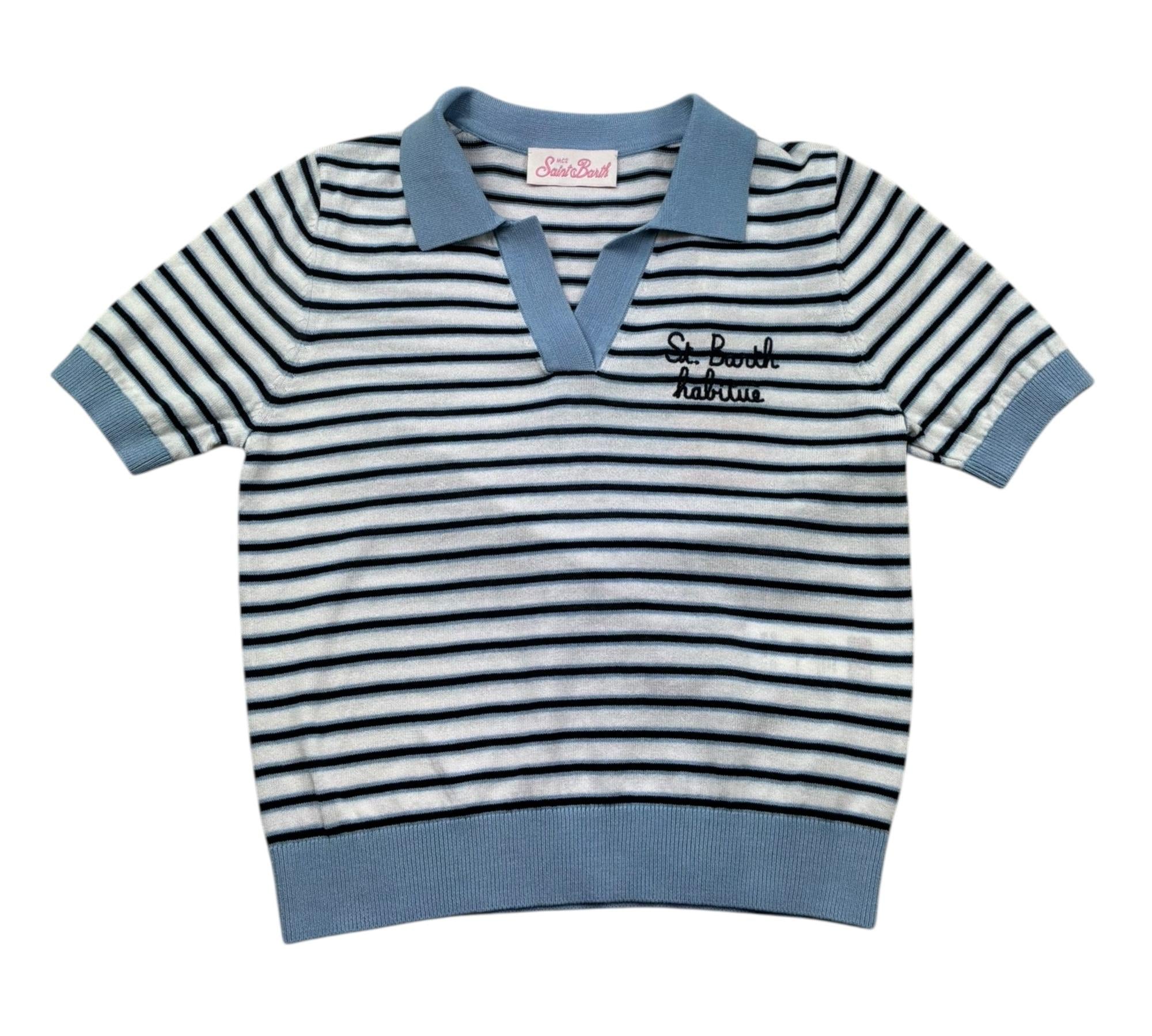 Saint Barth Polo Mezza Manica Fantasia A Righe per Bambina EVONNEJR BIANCO SAINT BARTH 