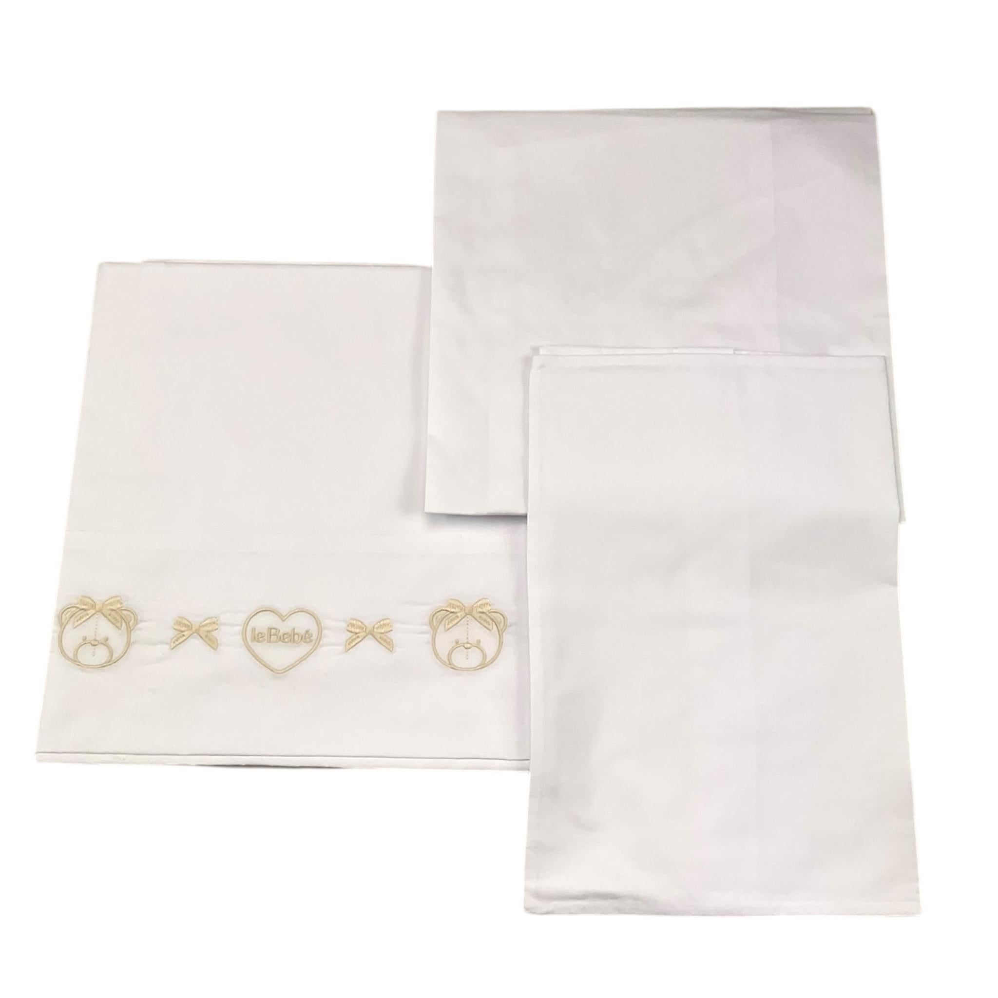 LE BEBE' set 3 pezzi lenzuola tinta unita cn ricami Bianco per Neonata LBG5941 BIANCO LE BEBE' 