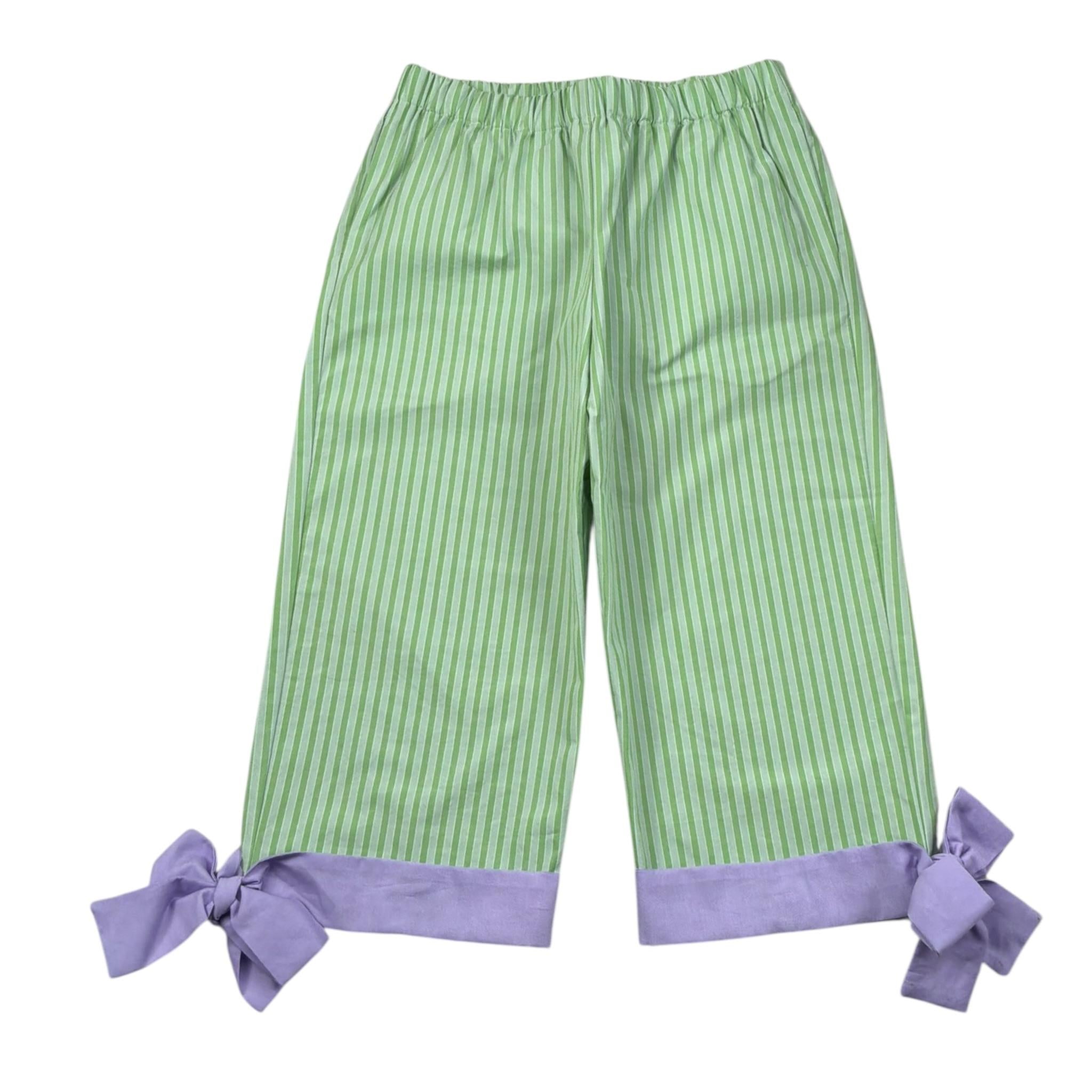 Ilfarobimbi Pantalone Tinta Unita con Applicazione Fiocco per Bambina IFB50446 VERDE ILFAROBIMBI 