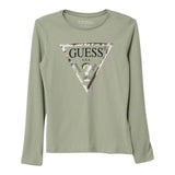 GUESS shirt girocollo tinta unita con stampa Verde per Bambina J84I36K8HM0XX VERDE GUESS 