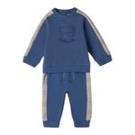 MINI BANDA completo 2pz tinta unita felpa-pantalone con profili in contrasto Blu per Neonato 3A655 BLU MINI BANDA 