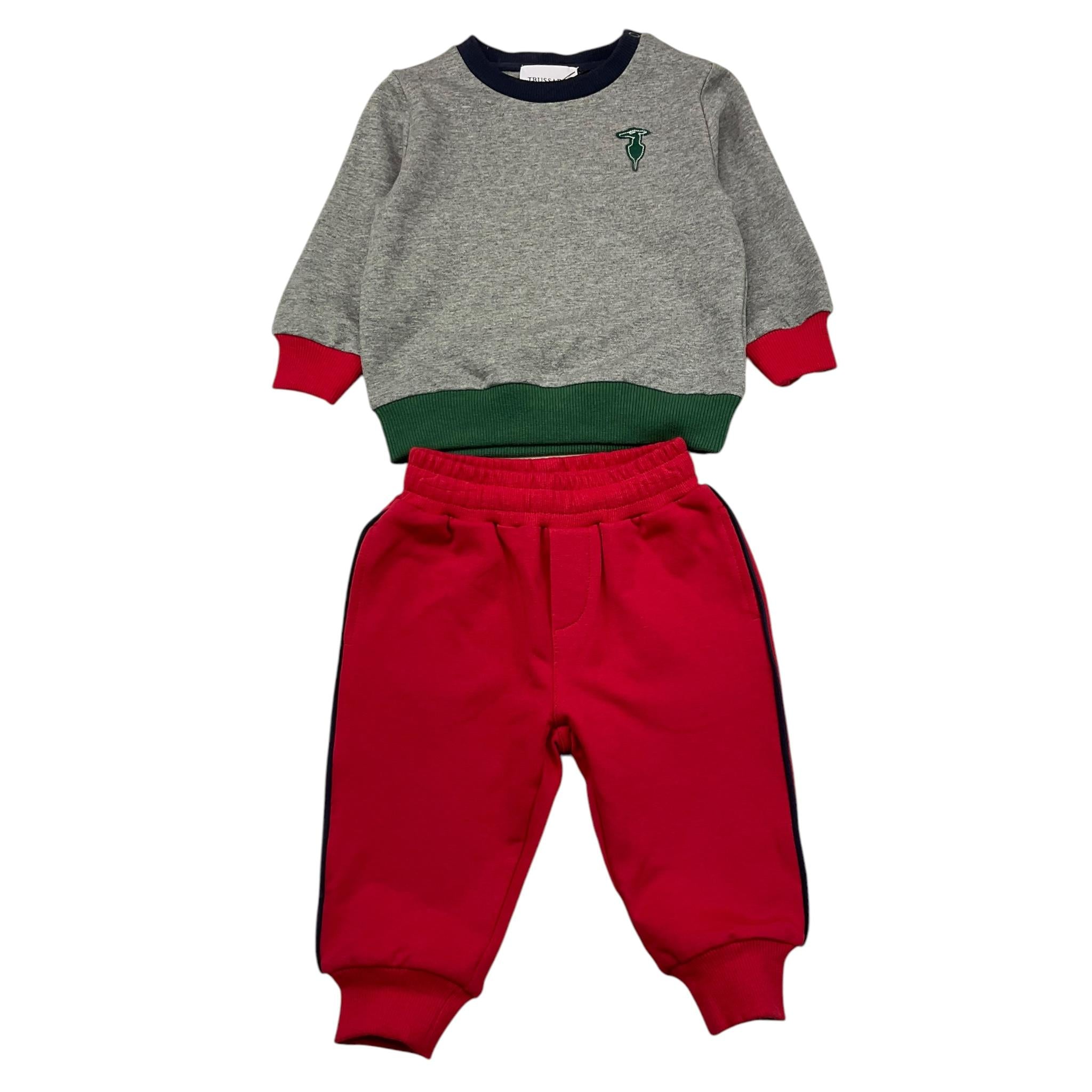 TRUSSARDI completo 2 pezzi felpa-panalone bicolore Grigio/rosso per Neonato TIA25042CF GRIGIO/ROSSO TRUSSARDI 