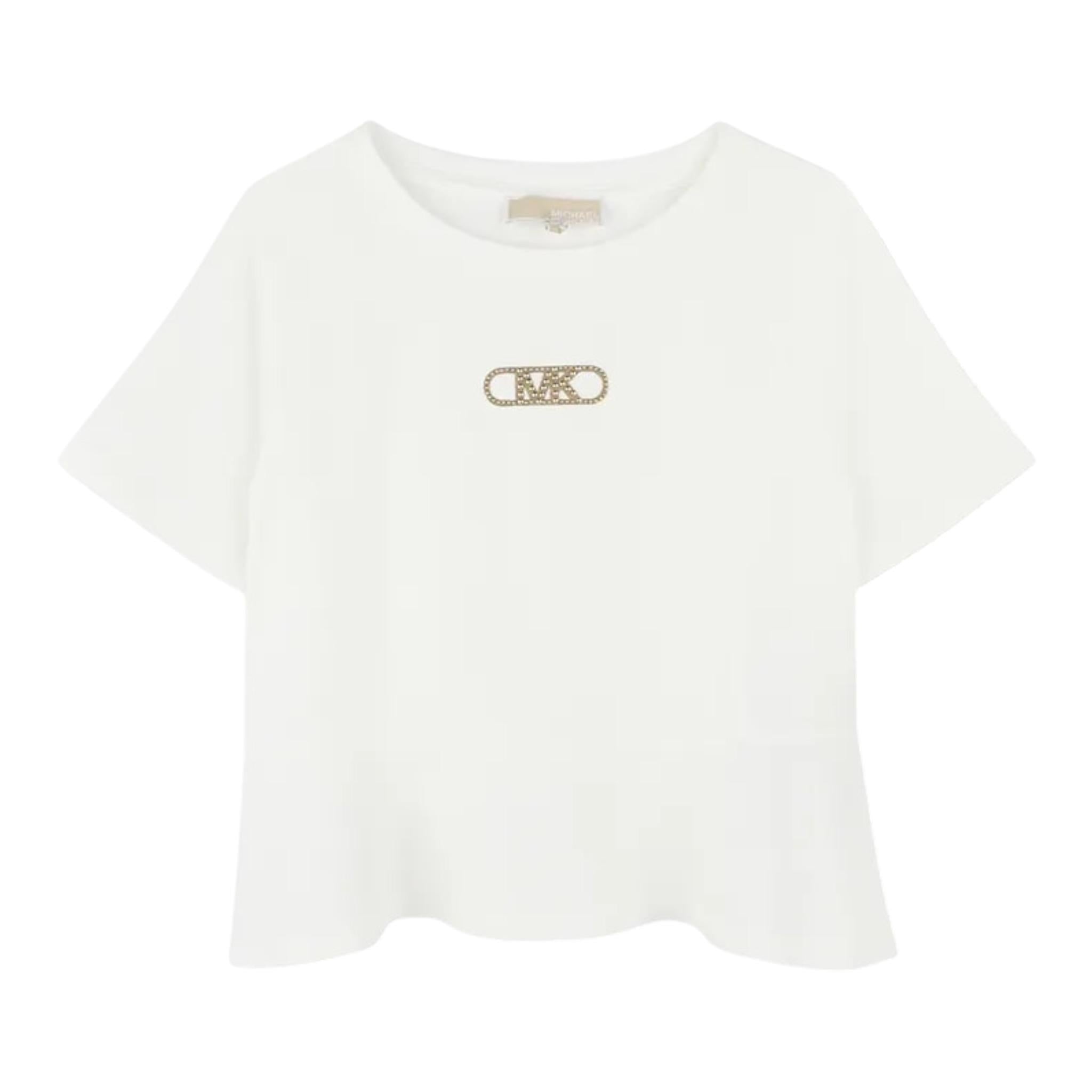 Michael Kors T-Shirt Girocollo Tinta Unita con Logo per Bambina R30321 BIANCO MICHAEL KORS 