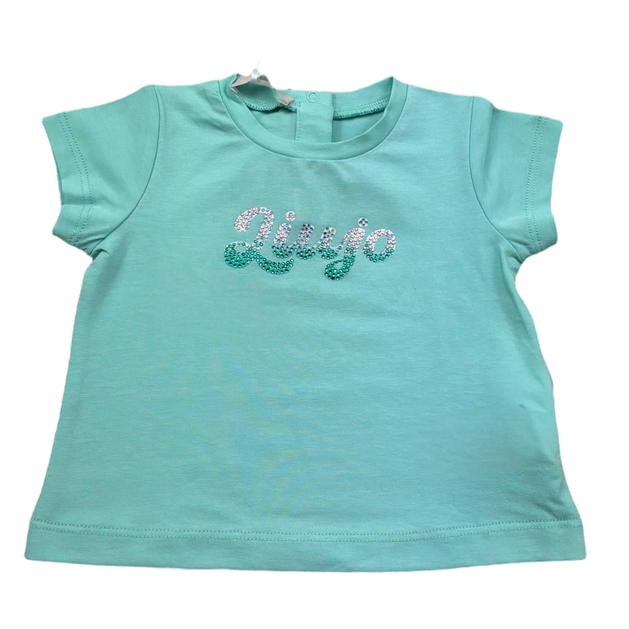 Liu Jo T-Shirt Girocollo Tinta Unita con Brillantini per Neonata HA5037 VERDE ACQUA LIU JO 