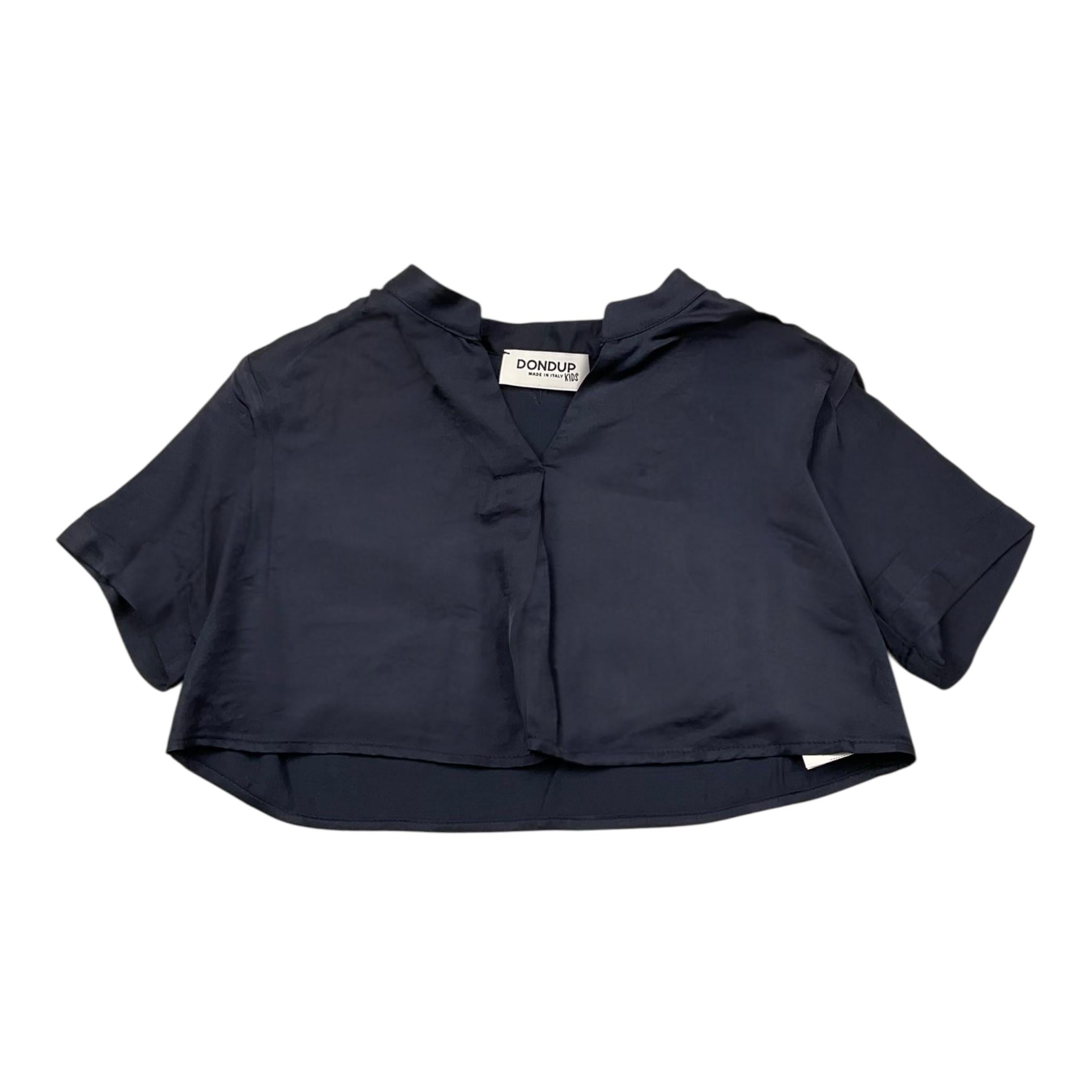 Dondup Camicia Modello Crop Tinta Unita Mezza Manica per Bambina DFCA038 BLU DONDUP 