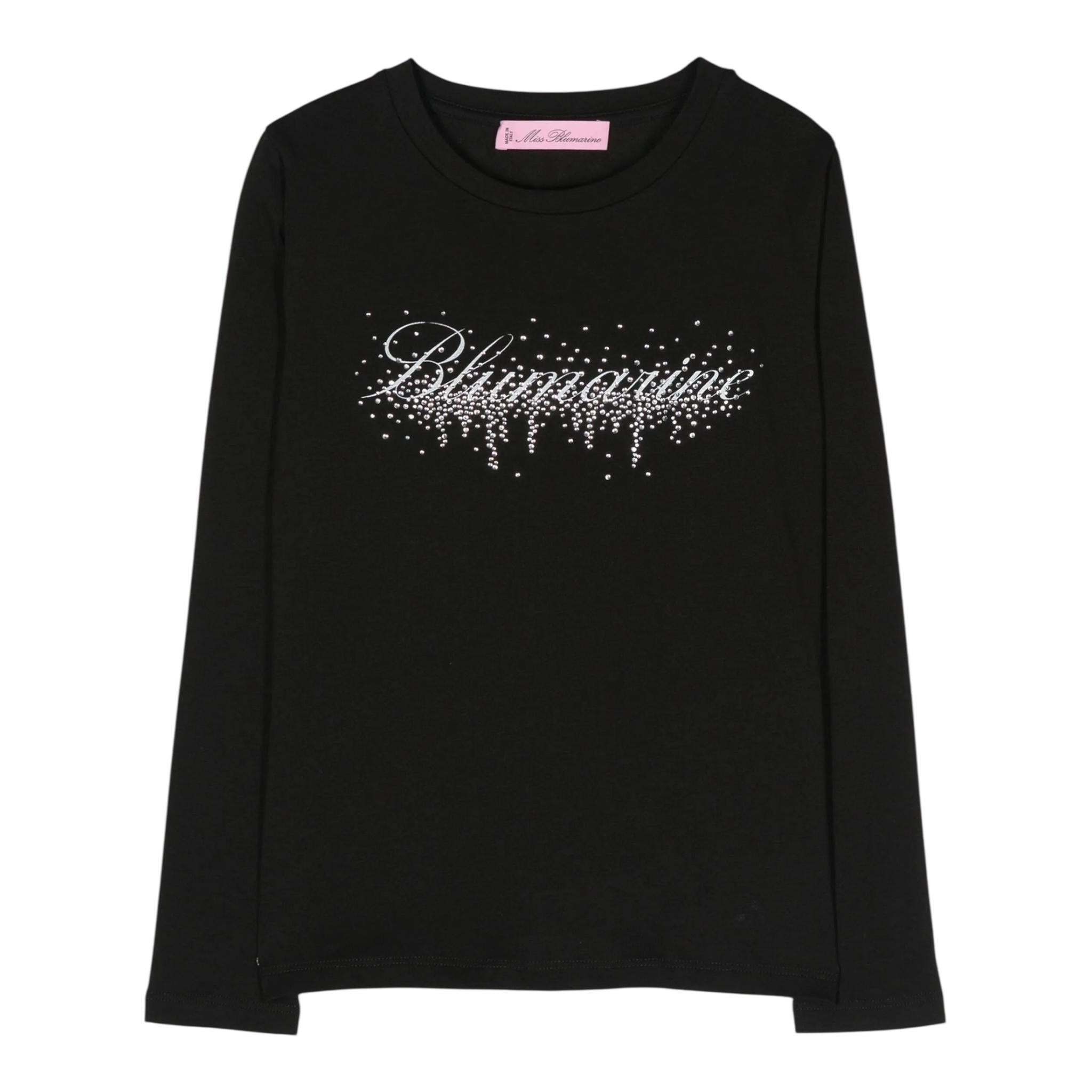 MISS BLUMARINE shirt girocollo tinta unita con con brillantini Nero per Bambina IF3191 NERO MISS BLUMARINE 