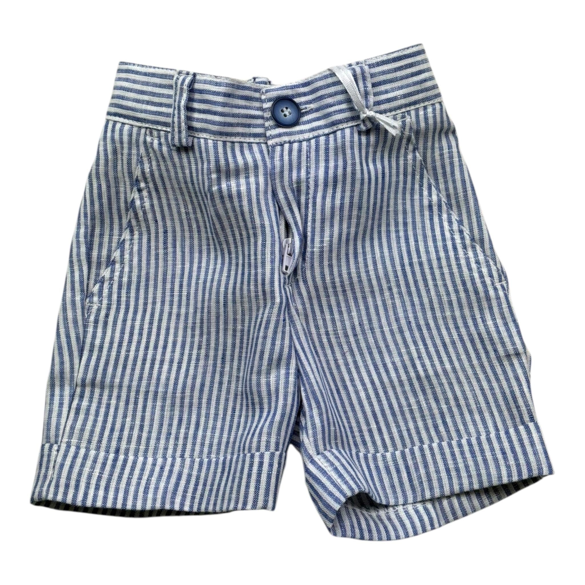 Manuel & Frank Bermuda Tinta Unita con Elastico In Vita E Fantasia A Righe per Neonato MF1332I BIANCO/AZZURRO MANUEL & FRANK 