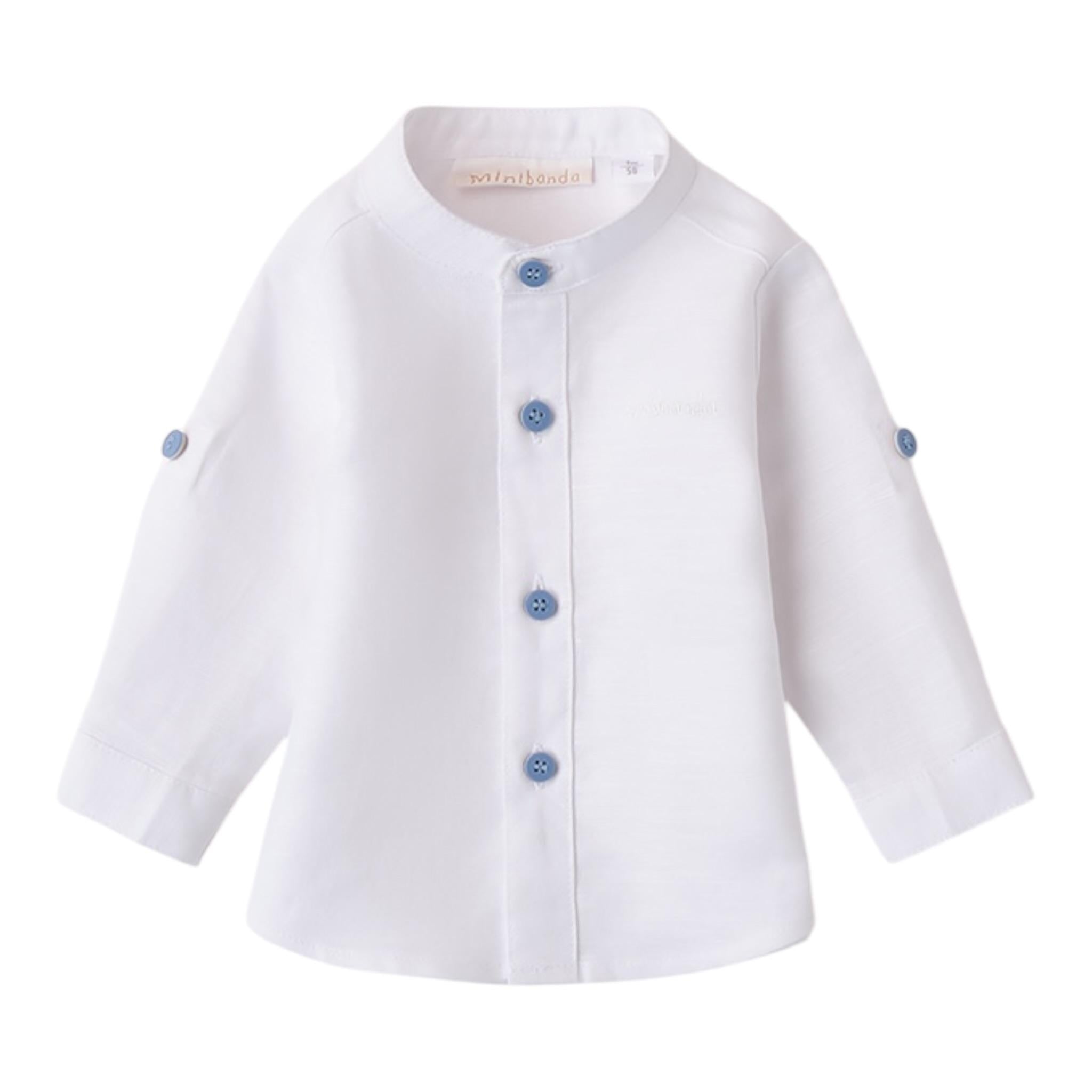 Mini Banda Camicia Manica Lunga tinta unita Collo Coreano Bianco per Neonato 3B603X BIANCO MINI BANDA 