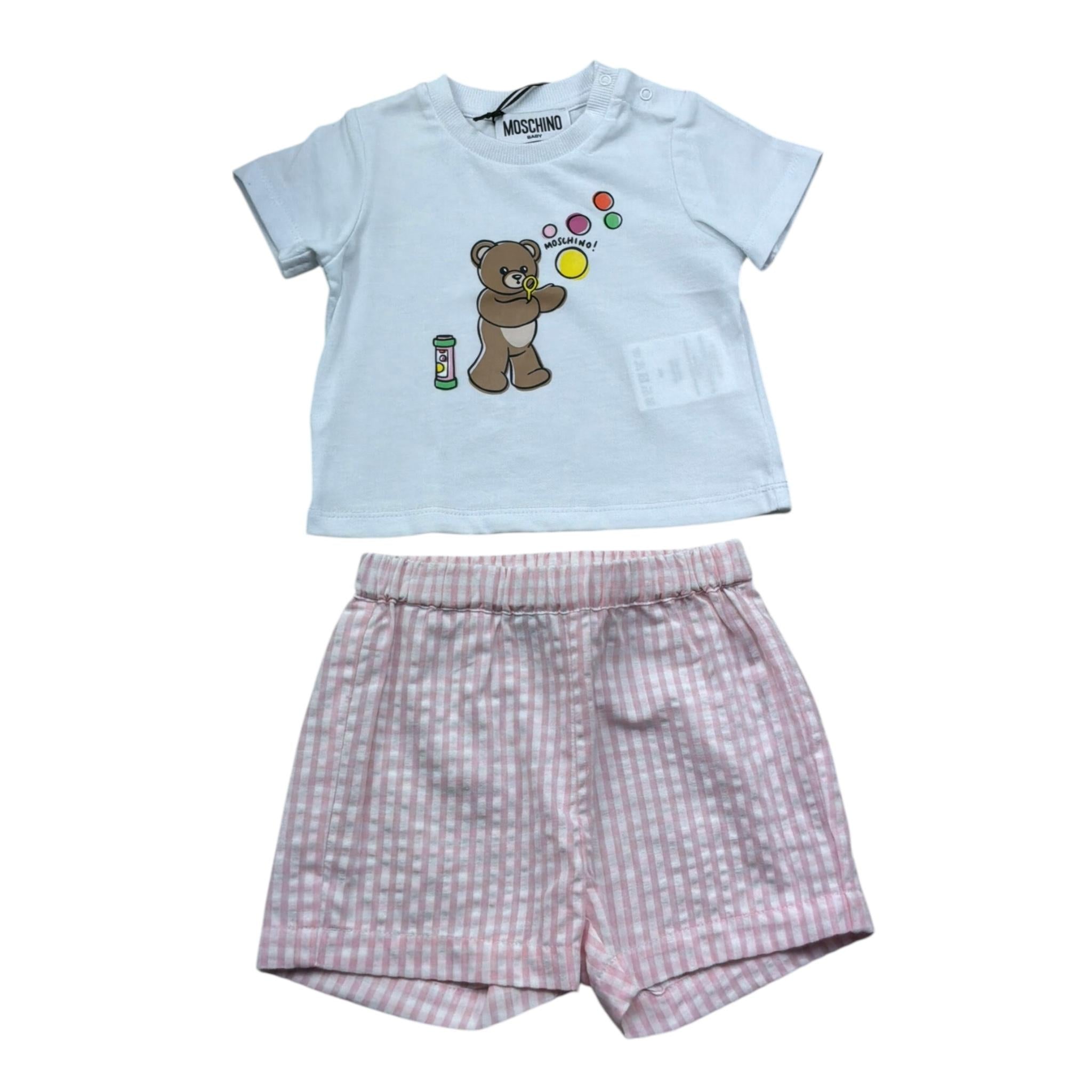 Moschino Completo 2 Pezzi T-Shirt-Bermuda Tinta Unita con Stampa per Neonata MUG01SS BIANCO MOSCHINO 