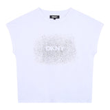 DKNY t-shirt tinta unita con stampa Bianco/argento per Bambina D62023 BIANCO/ARGENTO DKNY 