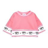 Chiara Ferragni T-Shirt Modello Crop Tinta Unita Con Stampa Rosa Per Bambina