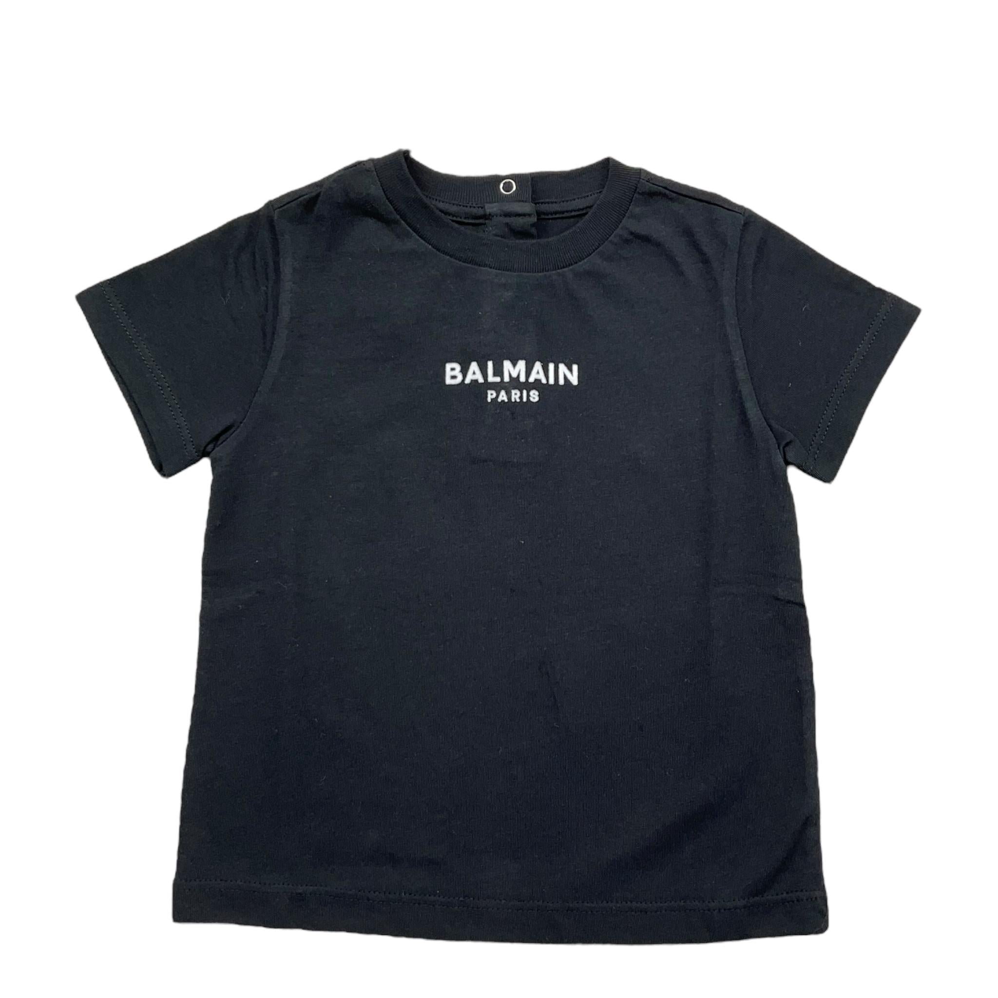 BALMAIN t-shirt girocollo tinta unita con stampa Nero per Neonato BV8611 NERO BALMAIN 