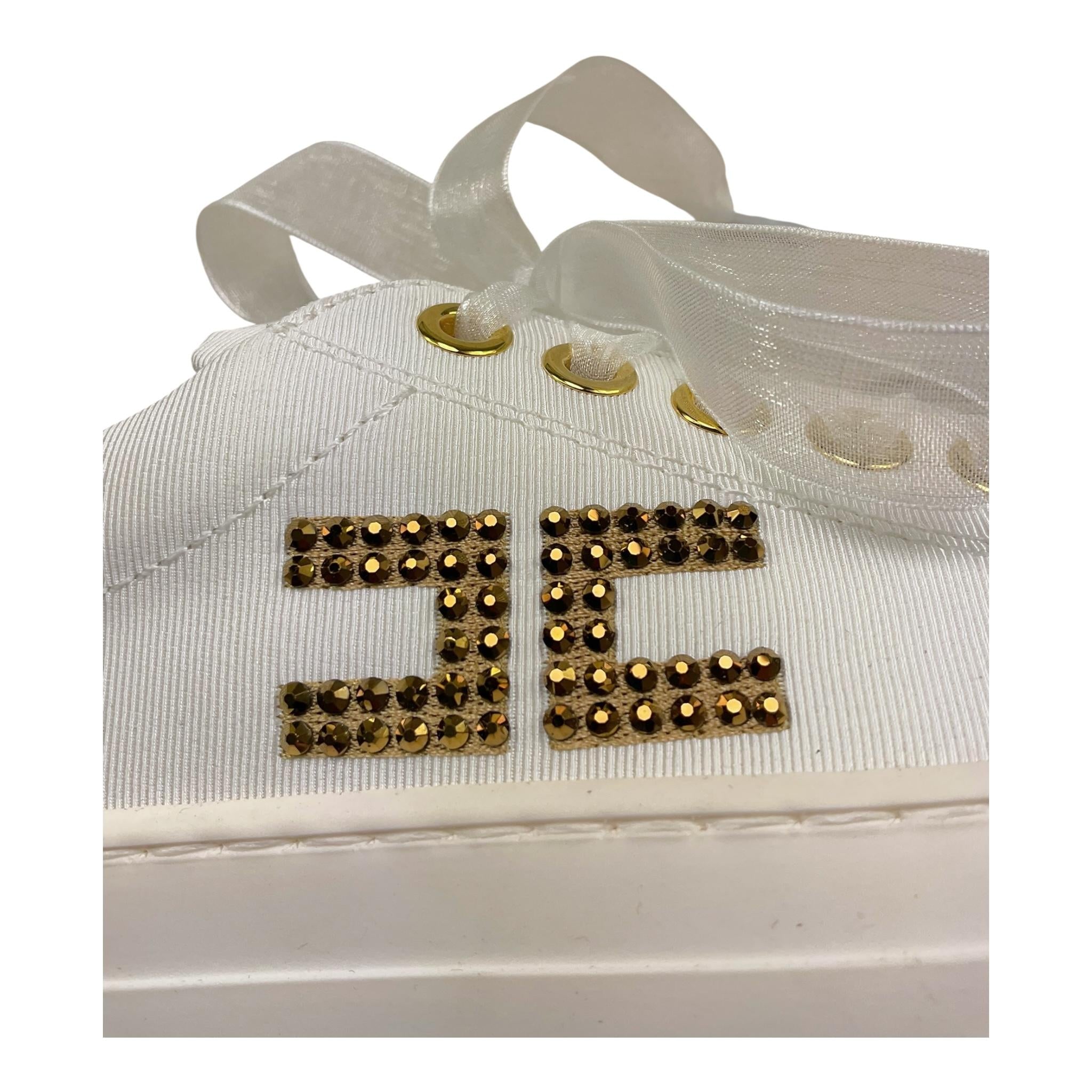 Elisabetta Franchi Sneakers Tinta Unita con Lacci E Logo per Bambina F4A9 BIANCO ELISABETTA FRANCHI 