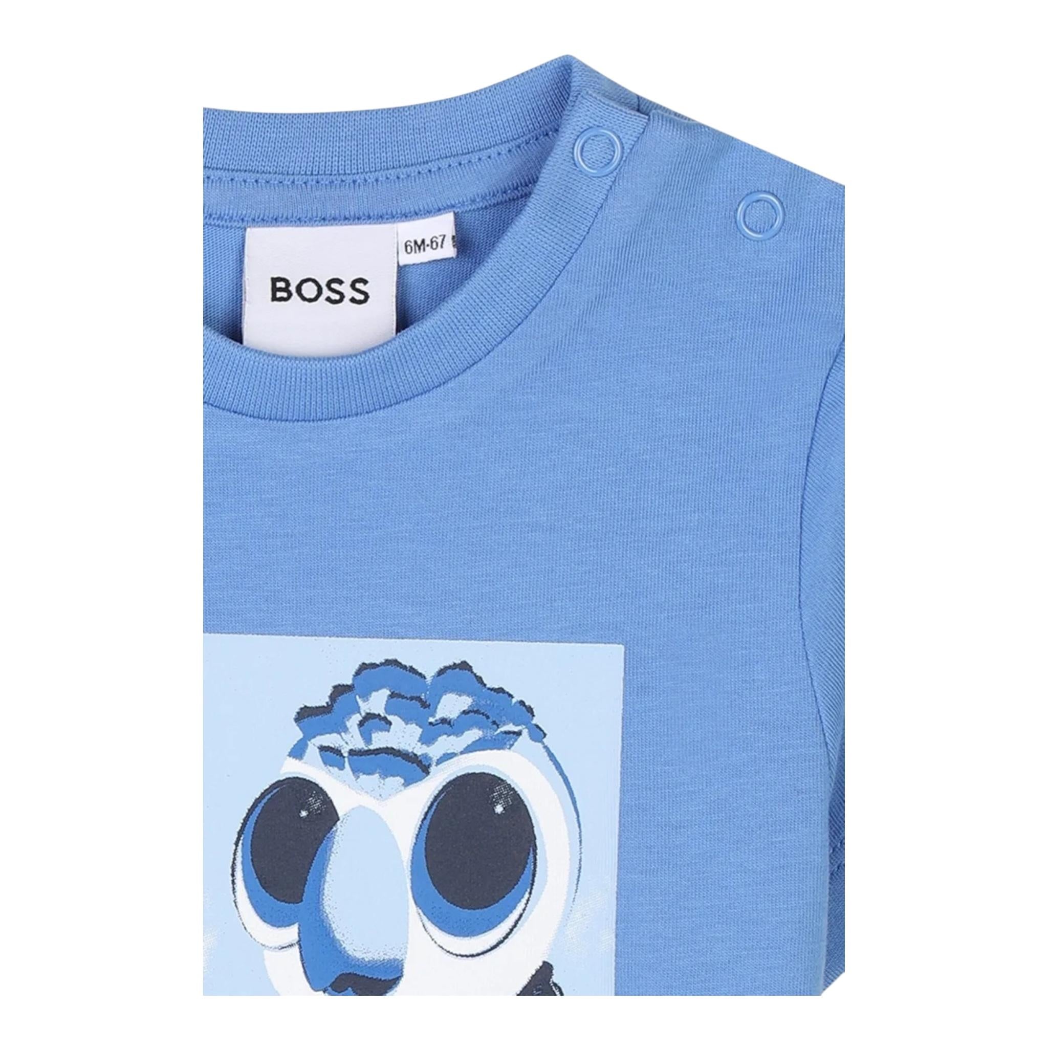 Boss T-Shirt Girocollo Tinta Unita con Stampa per Neonato J52110 AZZURRO BOSS 
