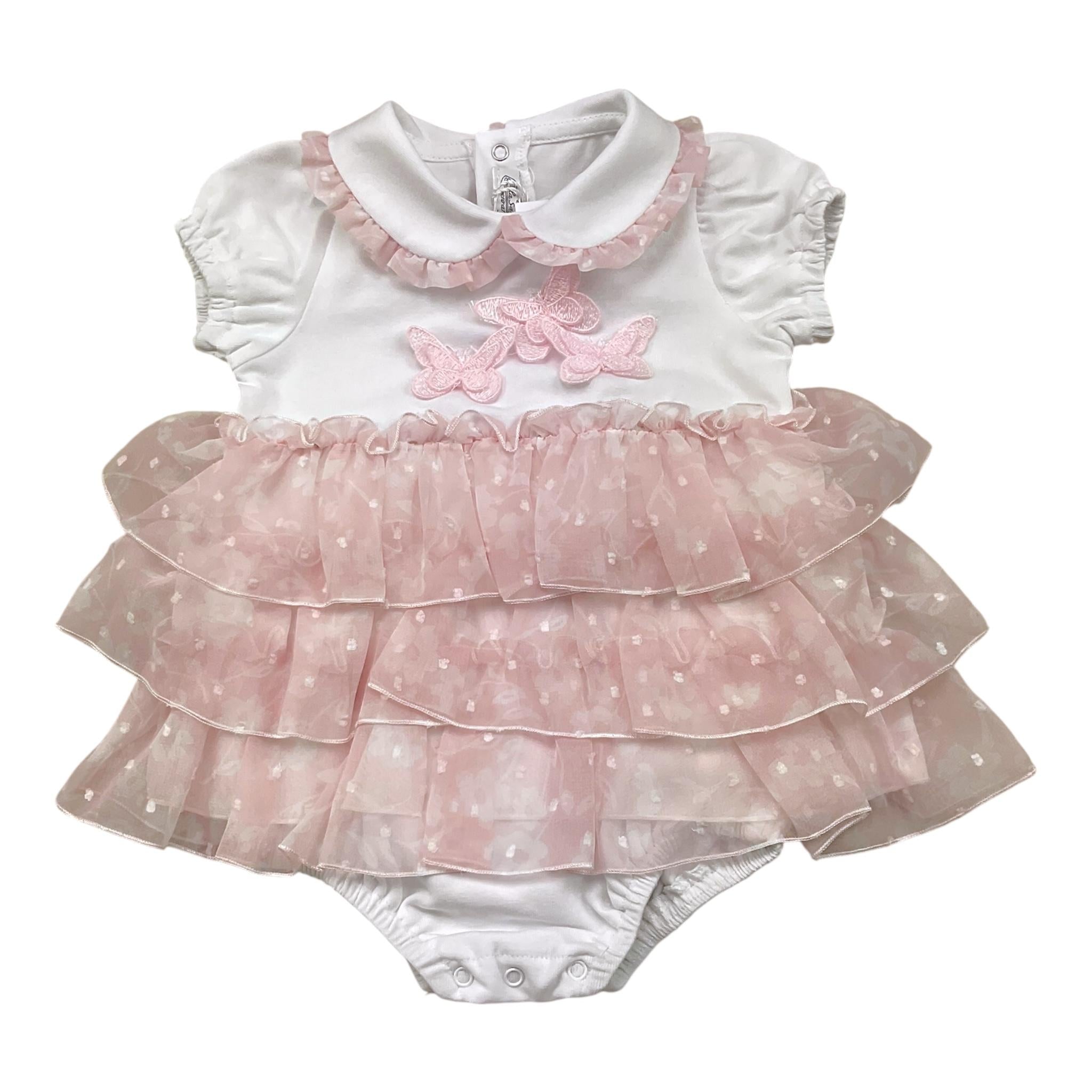 La Sartoria Dei Piccoli Pagliaccetto Mezza Manica Bicolore con Tulle per Neonata LP008 BIANCO/ROSA LA SARTORIA DEI PICCOLI 