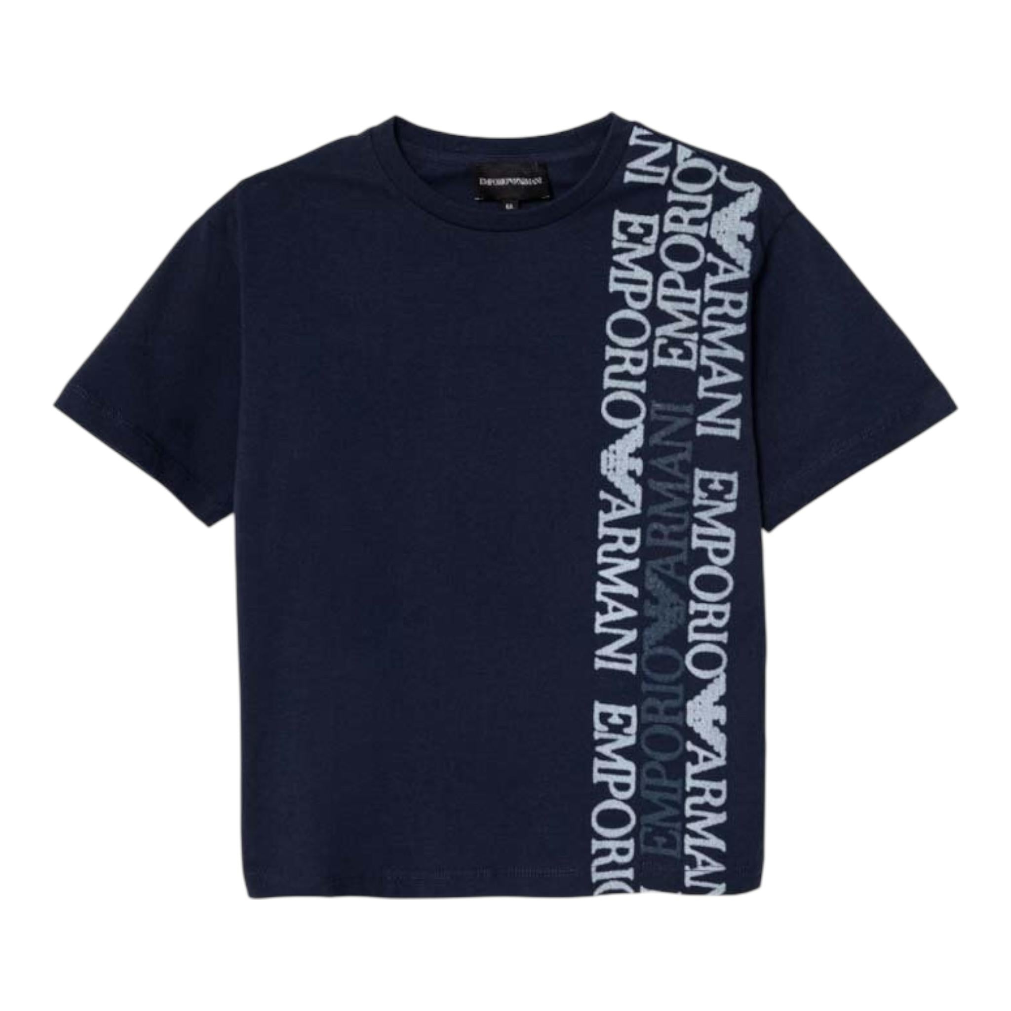Emporio Armani T-Shirt Girocollo Tinta Unita con Logo per Bambino 3D4TJ4 BLU EMPORIO ARMANI 
