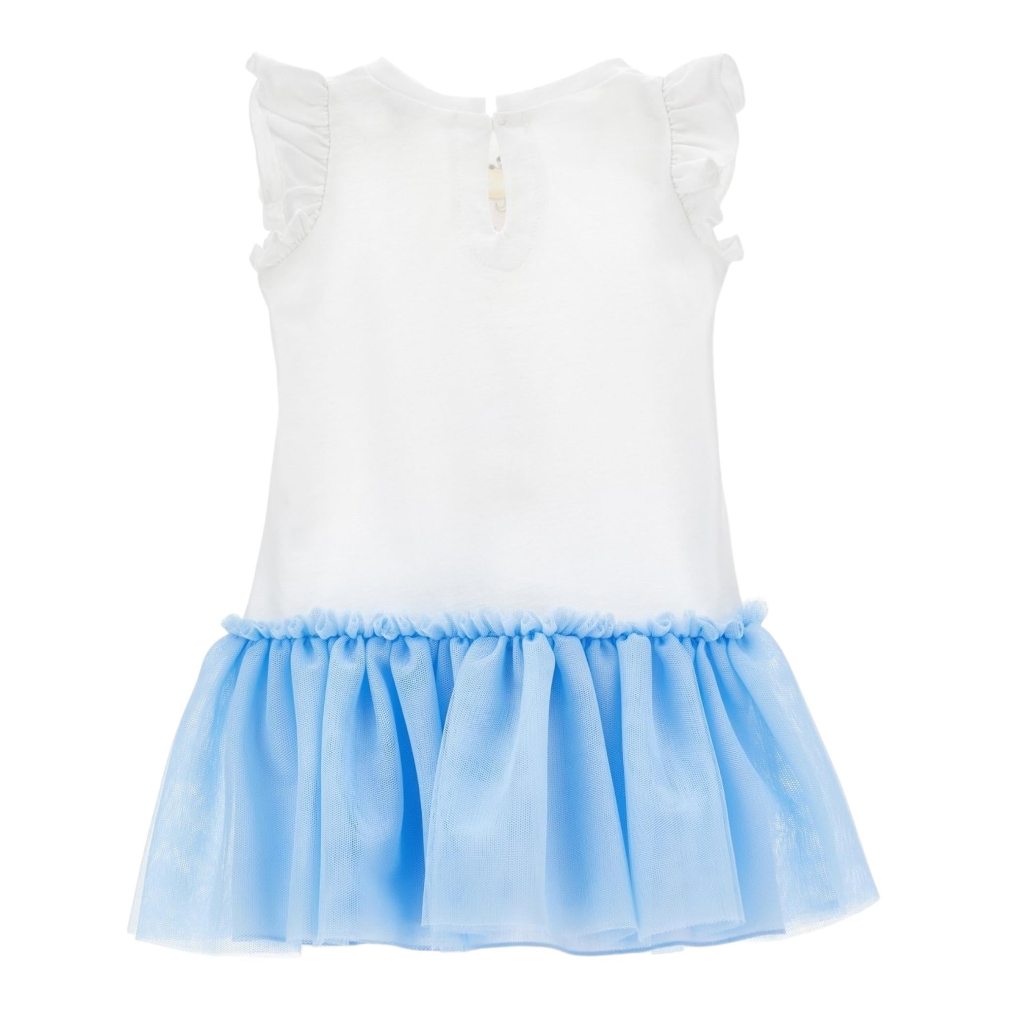 Monnalisa Abito Mezza Manica Tinta Unita con Gonna Tulle per Neonata 39E905 BIANCO/AZZURRO MONNALISA 