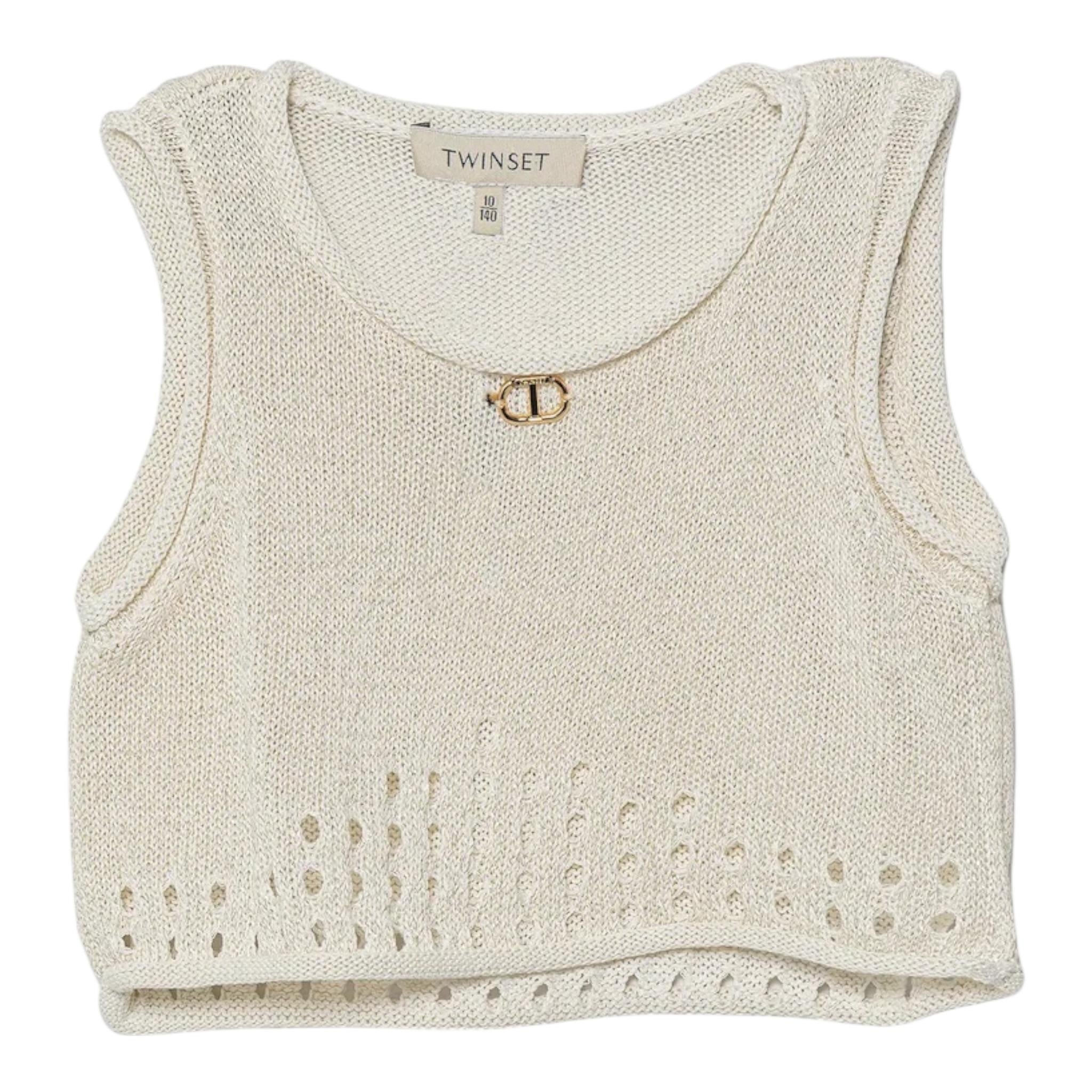 Twinset Top Tinta Unita Giromanica per Bambina 251GJ3431X PANNA TWINSET 