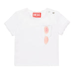 Diesel T-Shirt Girocollo Tinta Unita con Ricami per Bambina K00636 BIANCO DIESEL 