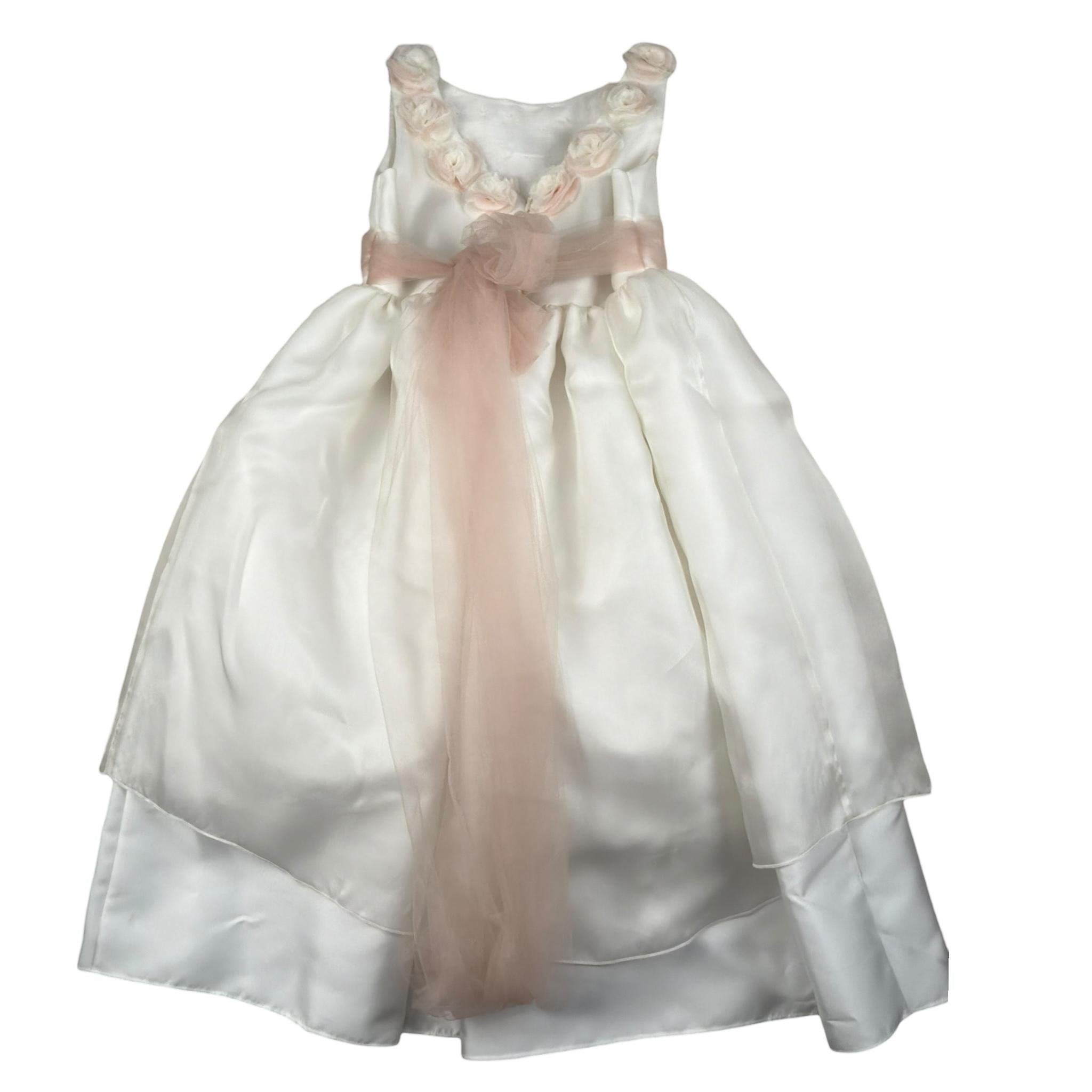 La Stupenderia Abito Giromanica Tinta Unita con Applicazioni Rose per Bambina CJAB84 PANNA LA STUPENDERIA 