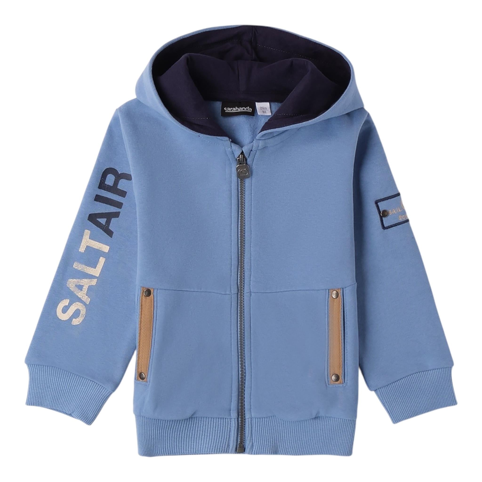 SARABANDA felpa tinta unita con cappuccio e zip Azzurro per Neonato 0A145N AZZURRO SARABANDA 