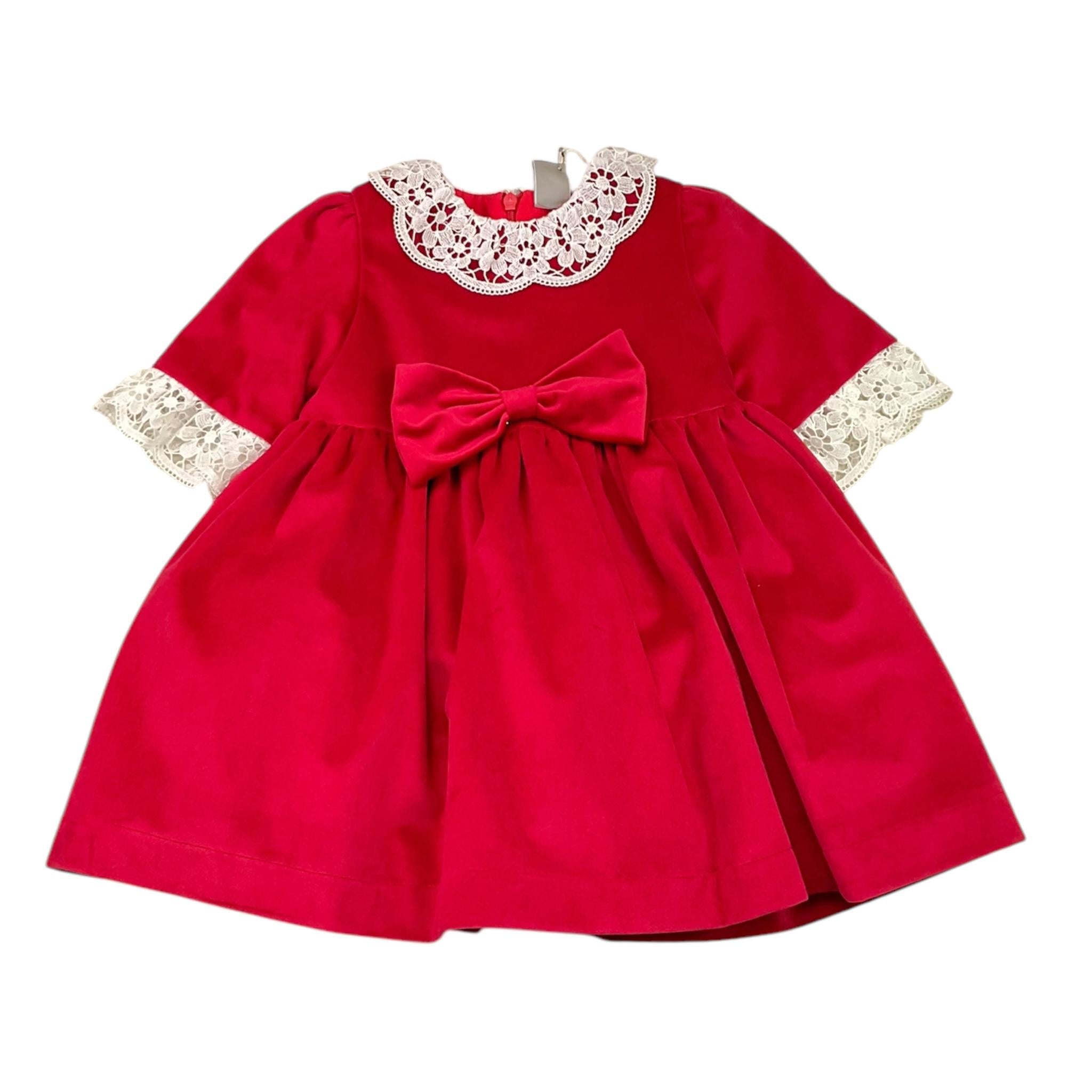 MARLU' abito mezza manica tinta unita con ricami Rosso per Neonata IH826 ROSSO MARLU' 
