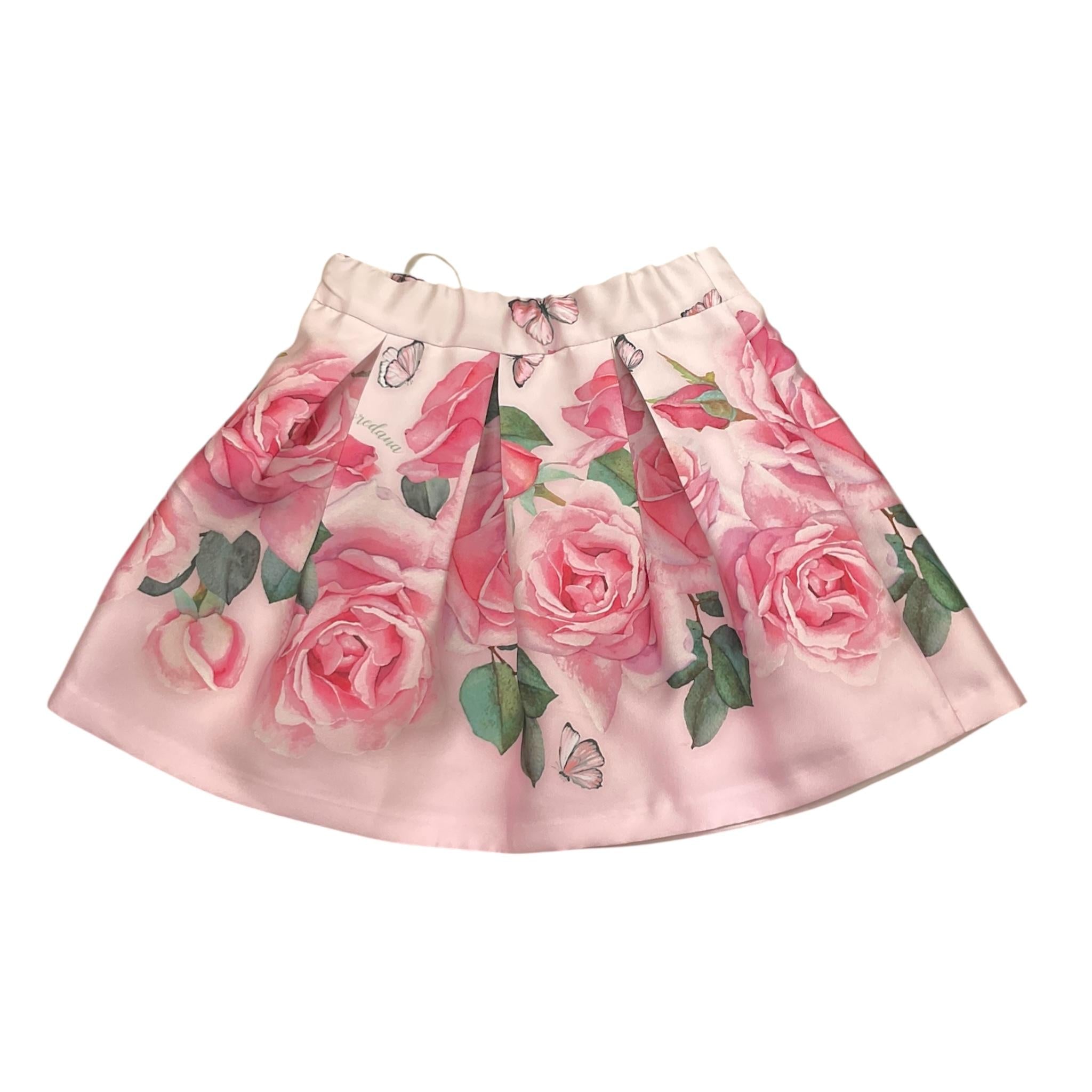 Loredana Gonna Tinta Unita con Fantasia Rose per Bambina P0101175 ROSA LOREDANA 