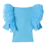 Twinset T-Shirt Girocollo Tinta Unita Con Balze Azzurro Per Neonata