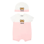 Moschino Set Pagliaccetto-Cappello Bicolore per Neonata MUY07E BIANCO/ROSA MOSCHINO 