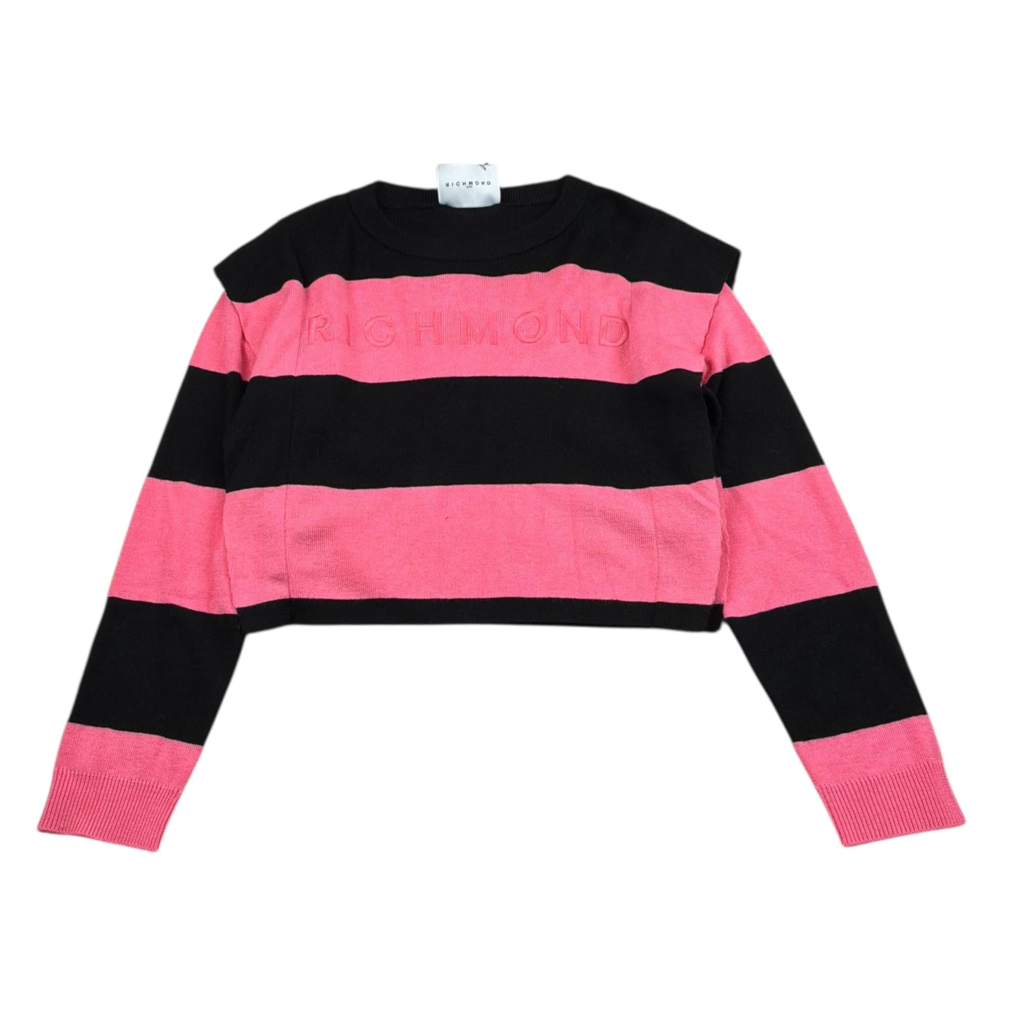 John Richmond Maglia Bicolore con Fantasia A Righe per Bambina RGP26119MA NERO/FUXIA JOHN RICHMOND 