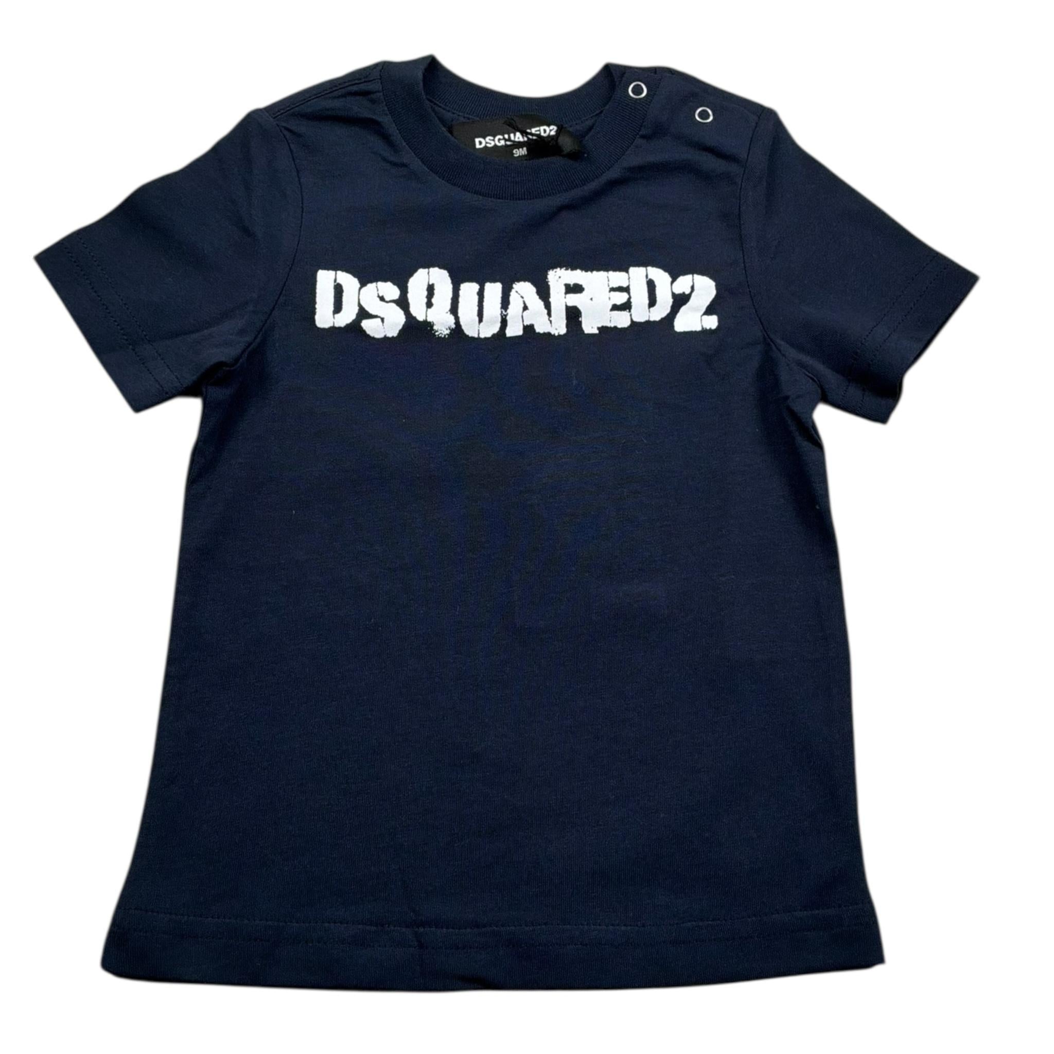 Dsquared2 T-Shirt Girocollo Tinta Unita con Stampa per Neonato DQ042R BLU DSQUARED2 