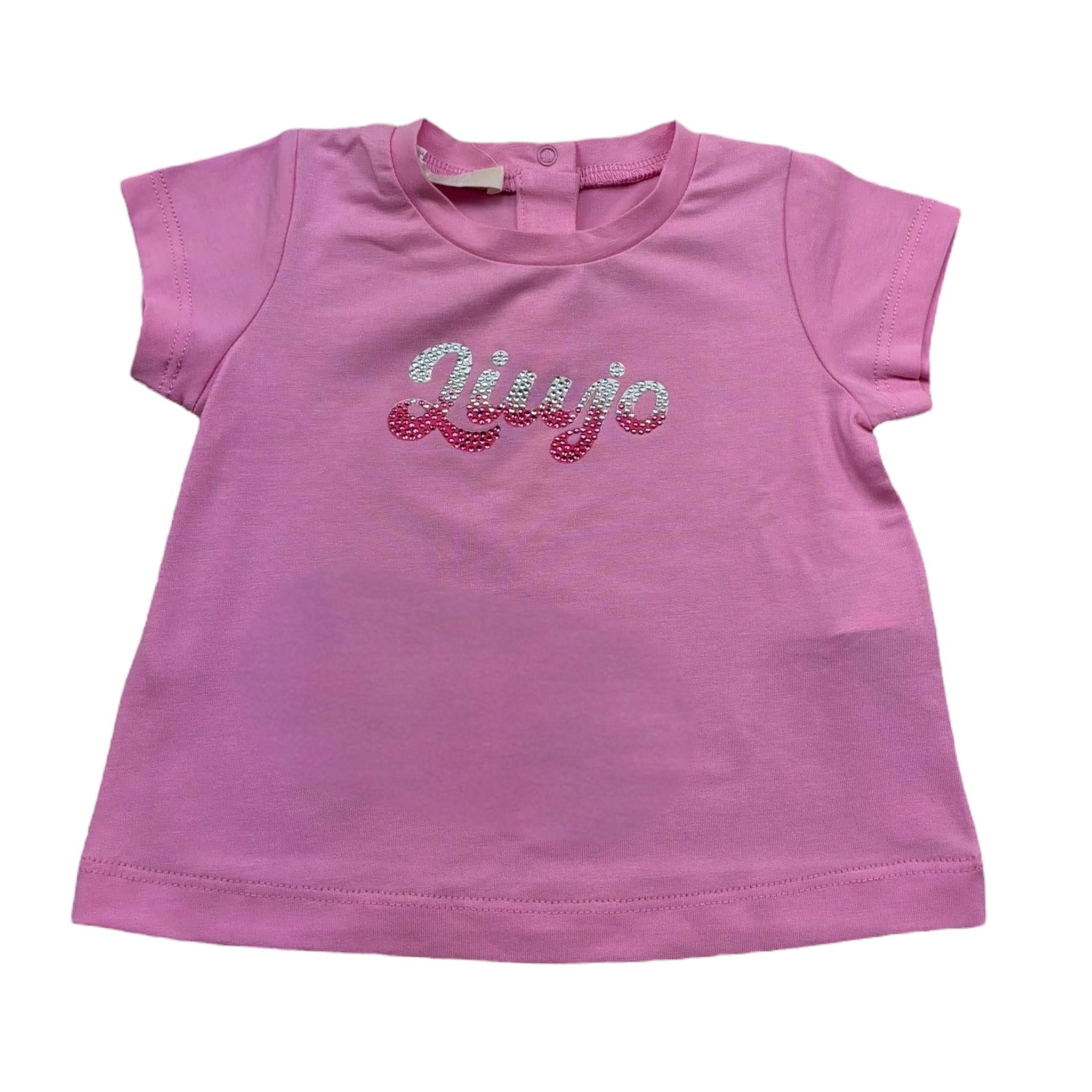 Liu Jo T-Shirt Girocollo Tinta Unita con Brillantini per Neonata HA5037 ROSA LIU JO 
