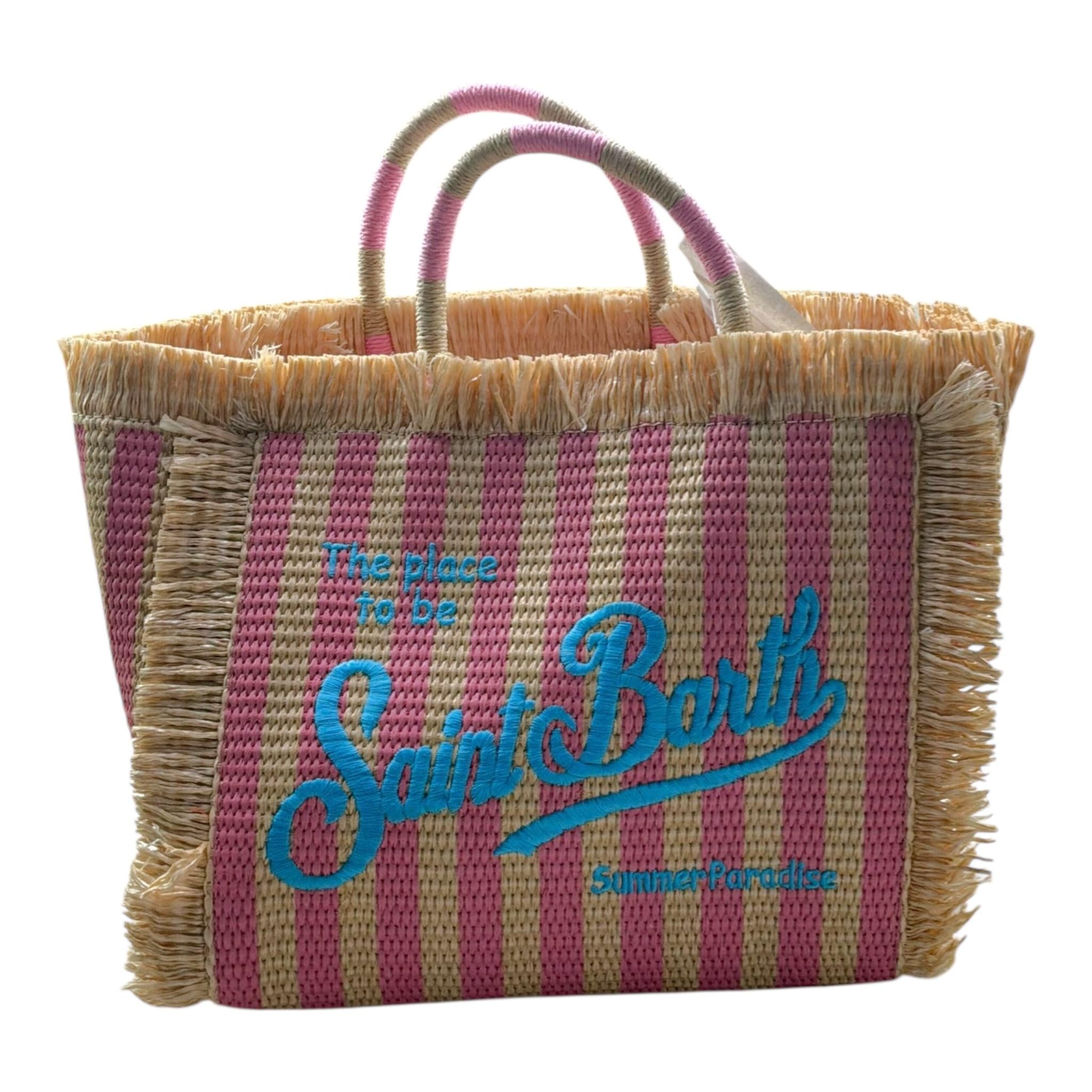 Saint Barth Borsa di Paglia Tinta Unita con Fantasia A Righe per Bambina 00407L BEIGE SAINT BARTH 