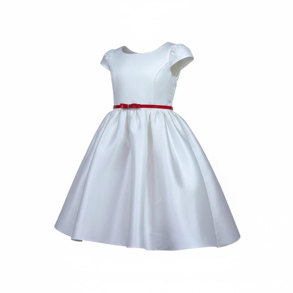 Monnalisa Abito Cerimonia Tinta Unita con Cintura per Bambina 719925 BIANCO MONNALISA 