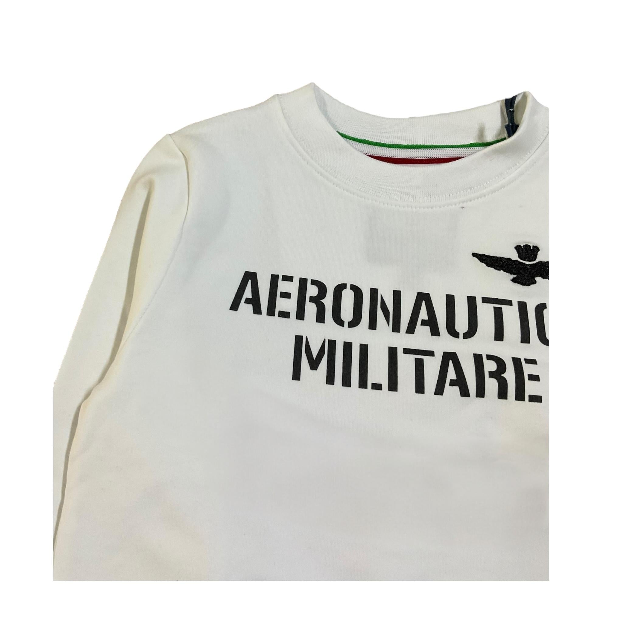 Aeronautica Militare Felpa Chiusa Girocollo Tinta Unita con Stampa Logo per Neonato 251FE0027A BIANCO AERONAUTICA MILITARE 