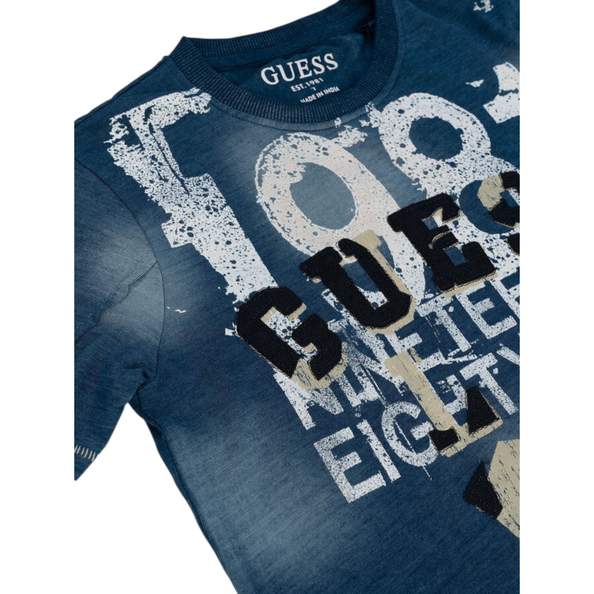 Guess Shirt Girocollo Tinta Unita con Logo per Bambino L5GI06K8GA0 BLU GUESS 