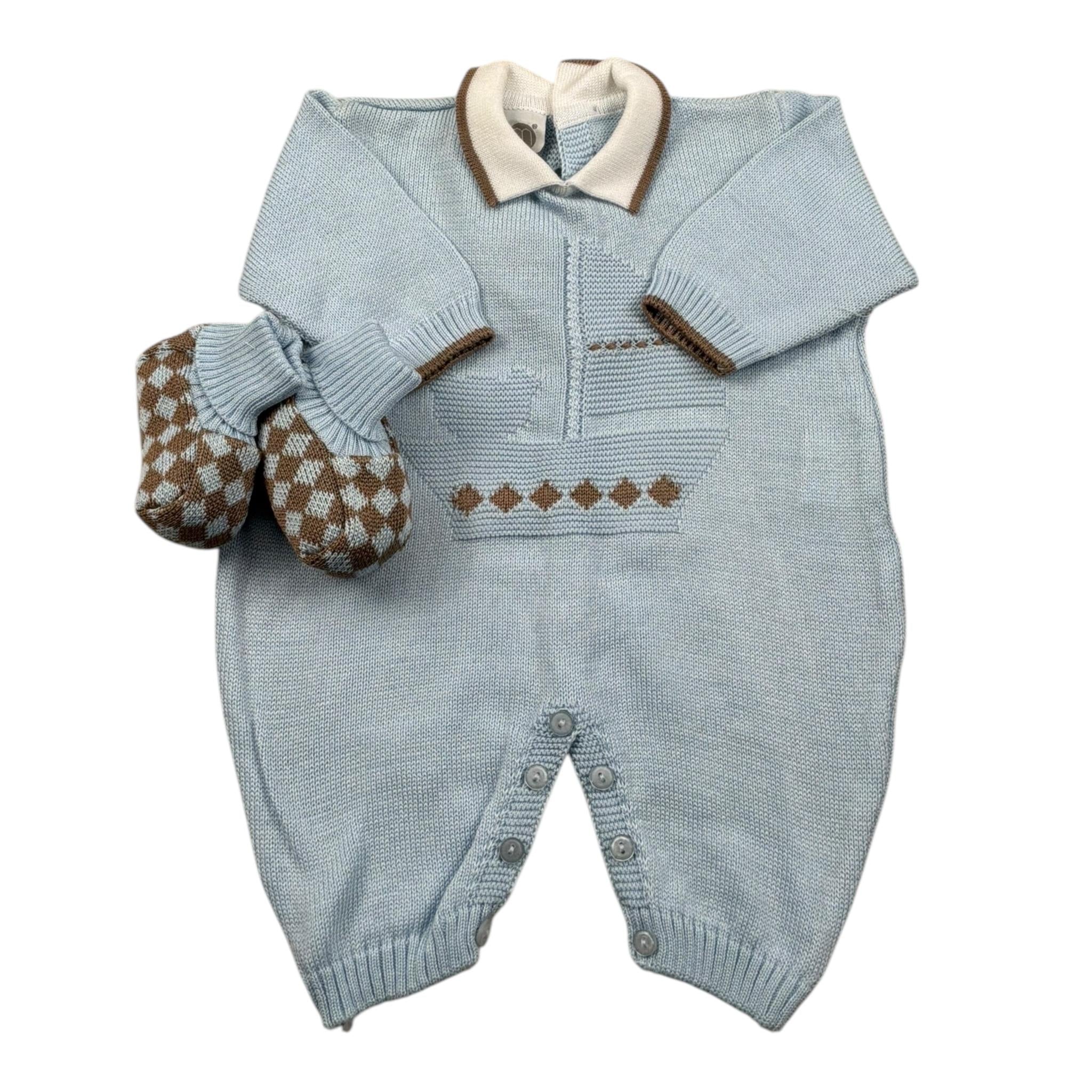 Marlu' Tutina Manica Lunga Tinta Unita con Babbucce per Neonato IB6752 AZZURRO MARLU' 