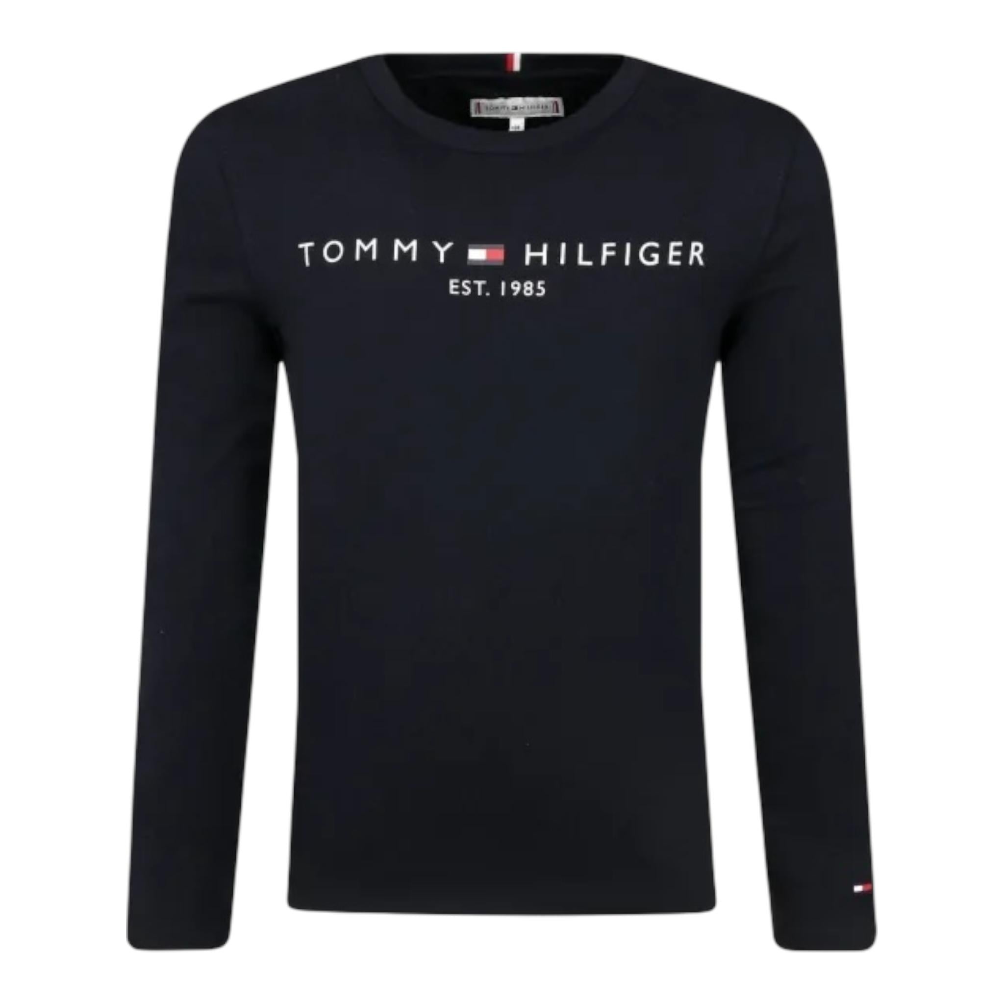 TOMMY HILFIGER shirt girocollo tinta unita con stampa in contrasto Nero per Neonato KS0KS00202XN NERO TOMMY HILFIGER 